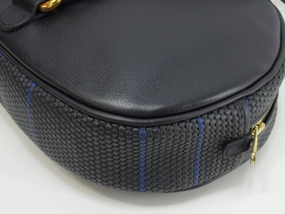 Delvaux mini zaino in pelle intrecciata blu navy vintage piccolo bellissimo zaino @ 2
