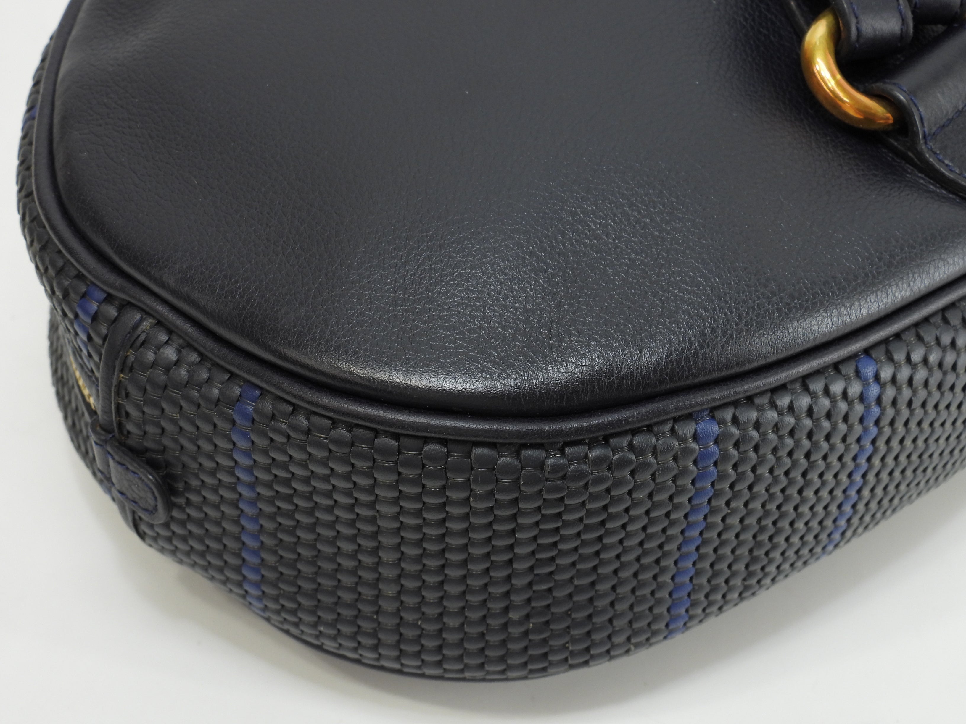 Delvaux mini zaino in pelle intrecciata blu navy vintage piccolo bellissimo zaino @ 2