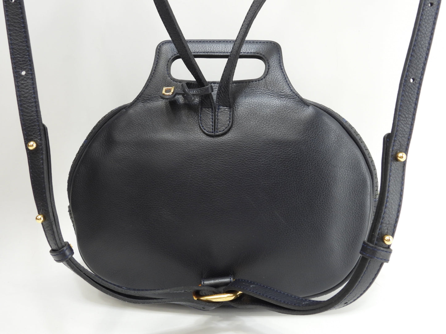 Delvaux mini zaino in pelle intrecciata blu navy vintage piccolo bellissimo zaino @ 2
