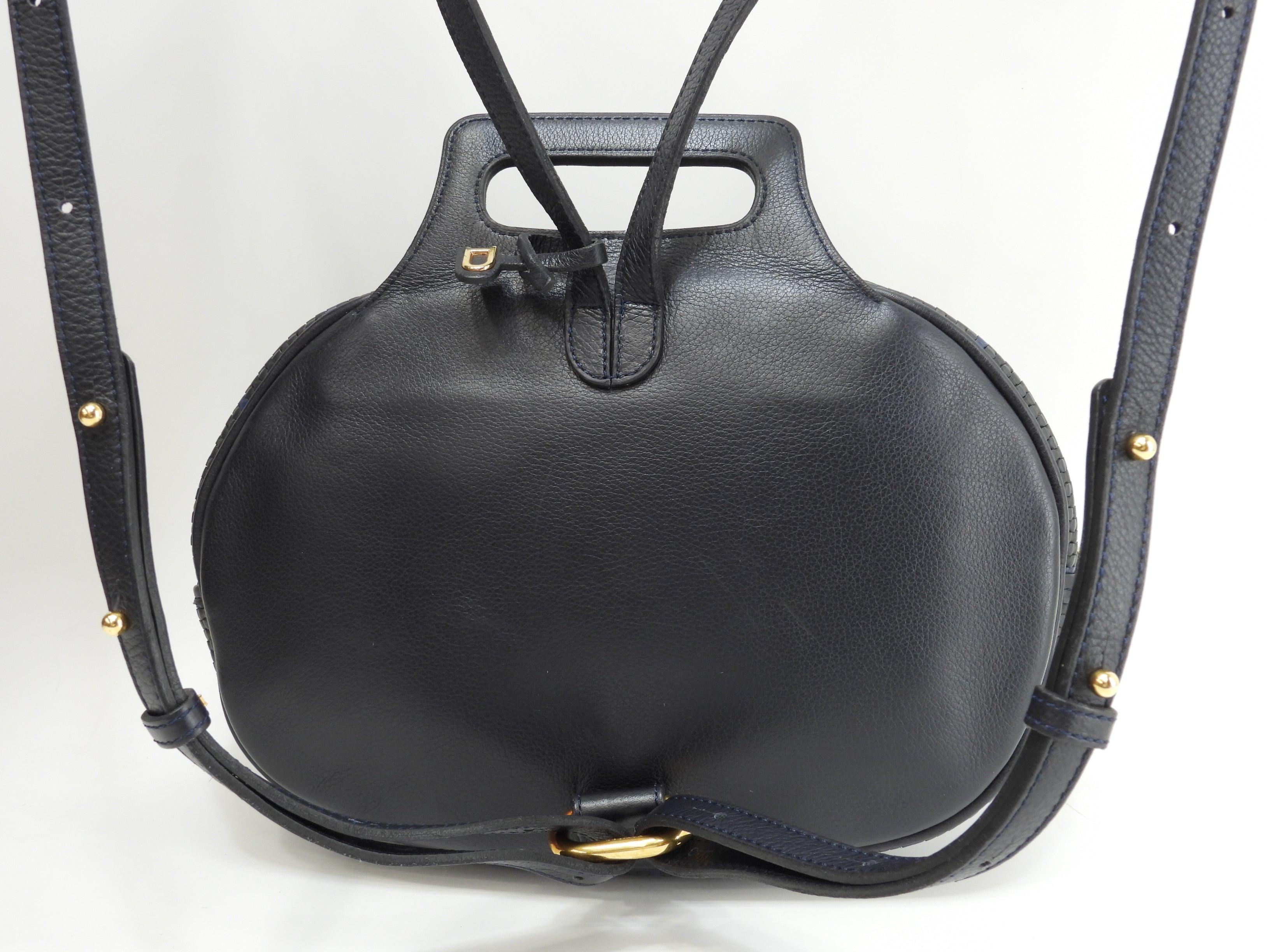 Delvaux mini zaino in pelle intrecciata blu navy vintage piccolo bellissimo zaino @ 2