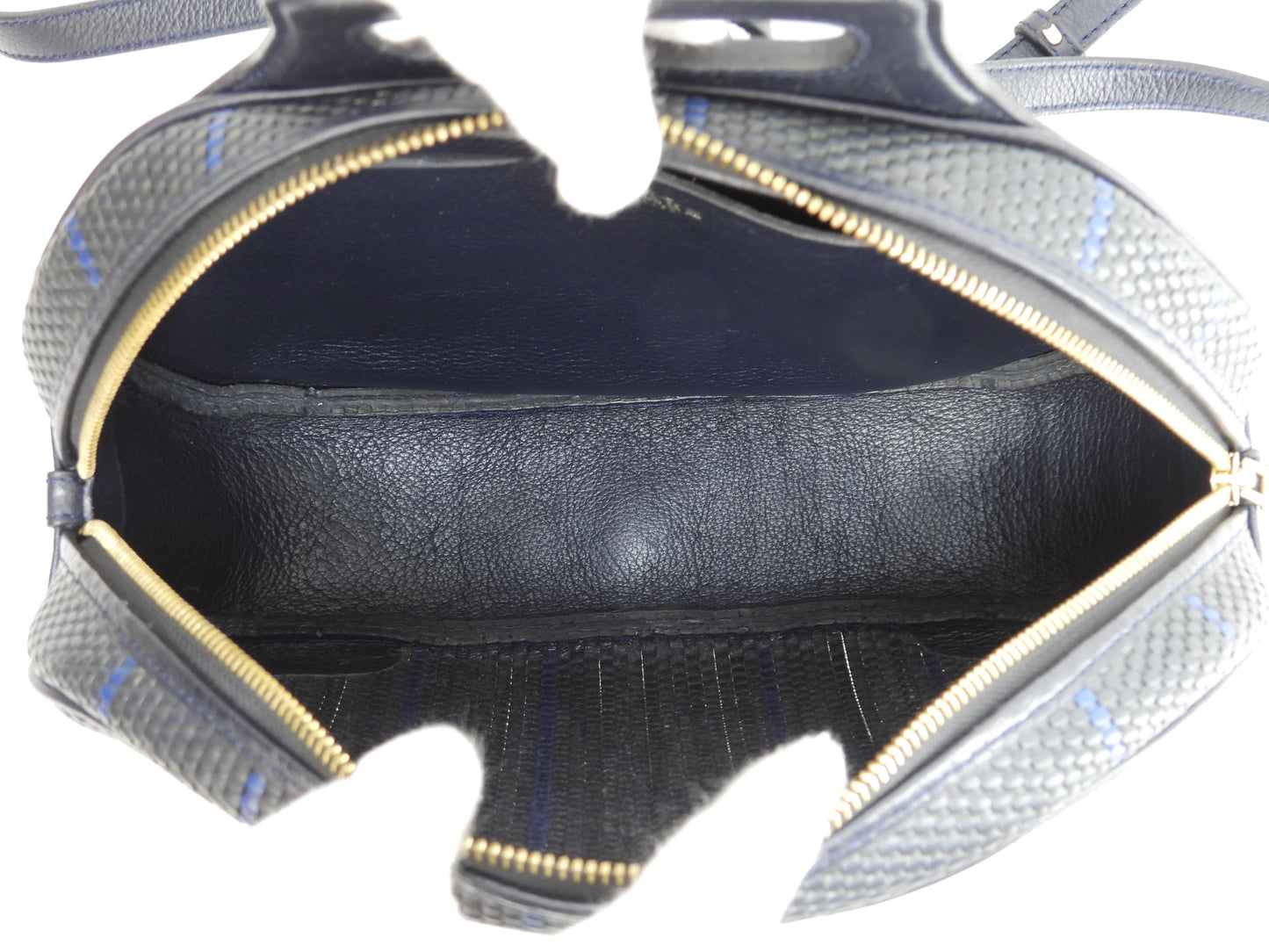 Delvaux mini zaino in pelle intrecciata blu navy vintage piccolo bellissimo zaino @ 2