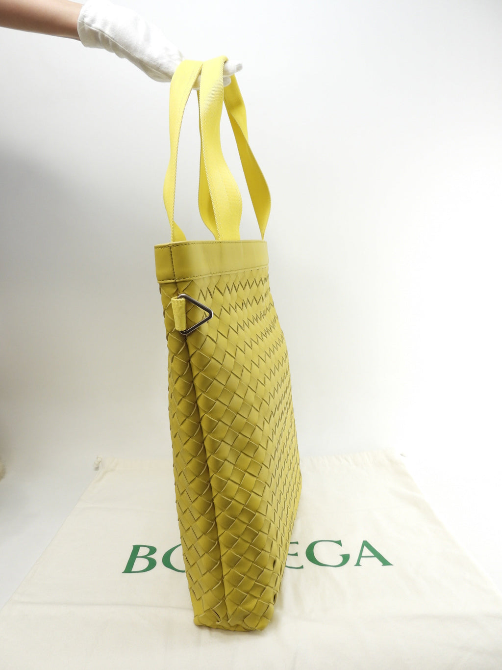 Bottega Veneta Borsa tote da uomo, grande, intrecciata, in pelle gialla, borsa a mano, come nuova@P01620124Z