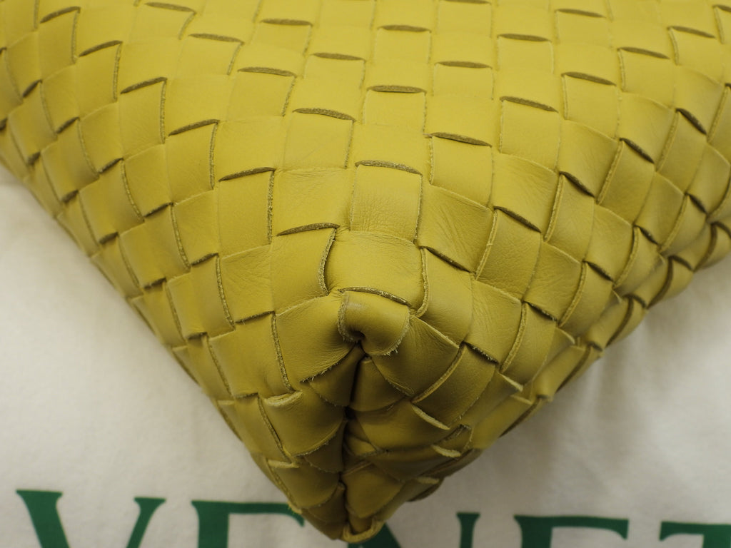 Bottega Veneta Borsa tote da uomo, grande, intrecciata, in pelle gialla, borsa a mano, come nuova@P01620124Z