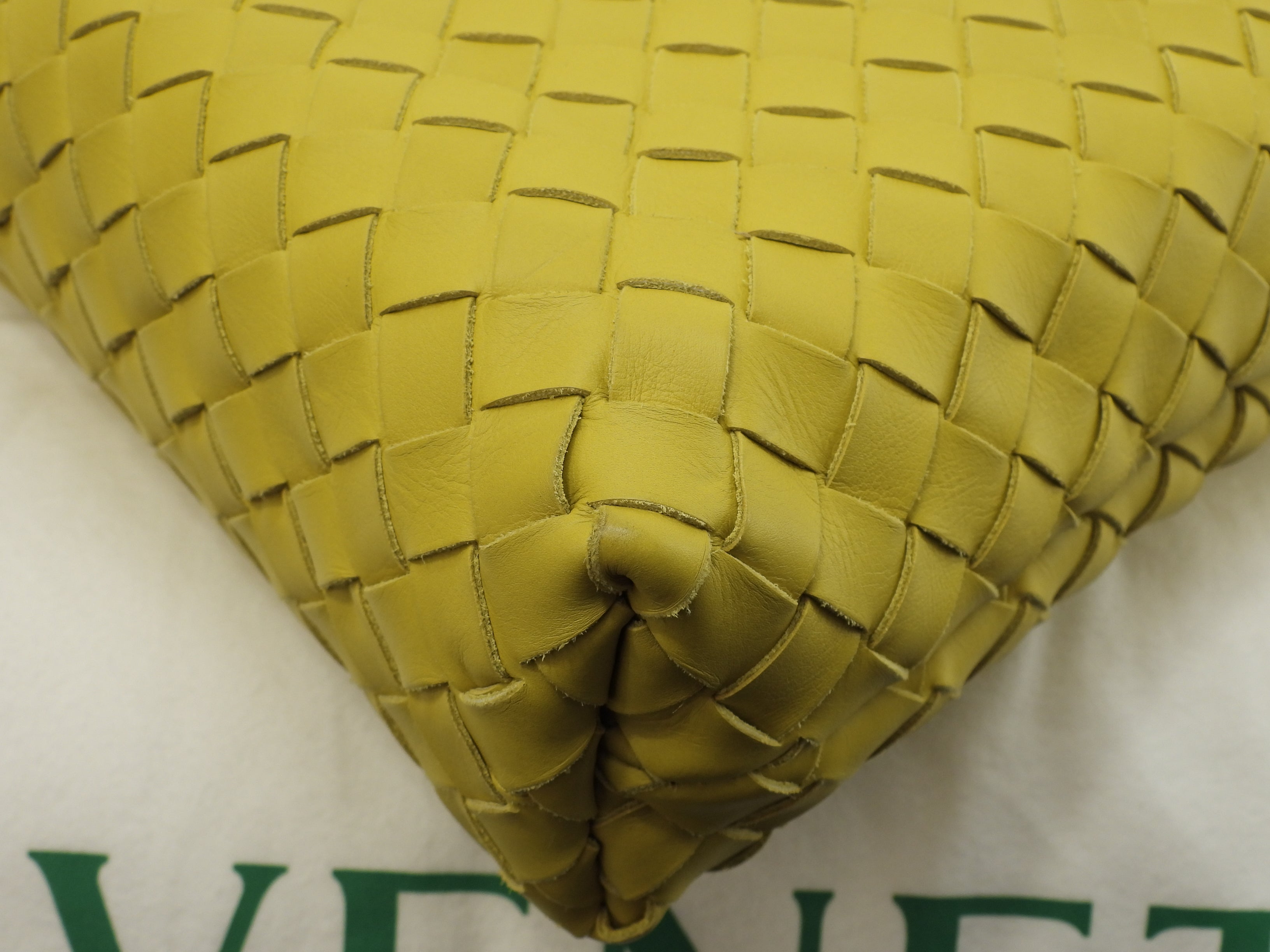 Bottega Veneta Borsa tote da uomo, grande, intrecciata, in pelle gialla, borsa a mano, come nuova@P01620124Z