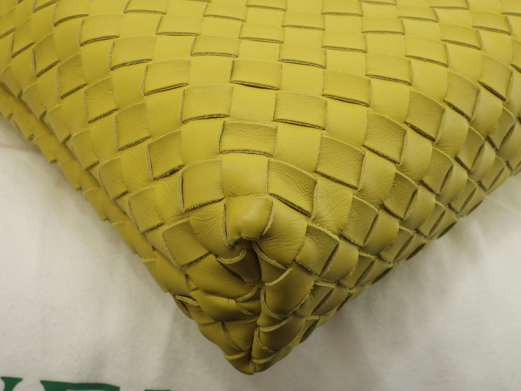 Bottega Veneta Borsa tote da uomo, grande, intrecciata, in pelle gialla, borsa a mano, come nuova@P01620124Z