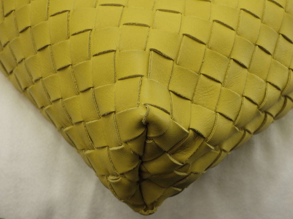Bottega Veneta Borsa tote da uomo, grande, intrecciata, in pelle gialla, borsa a mano, come nuova@P01620124Z