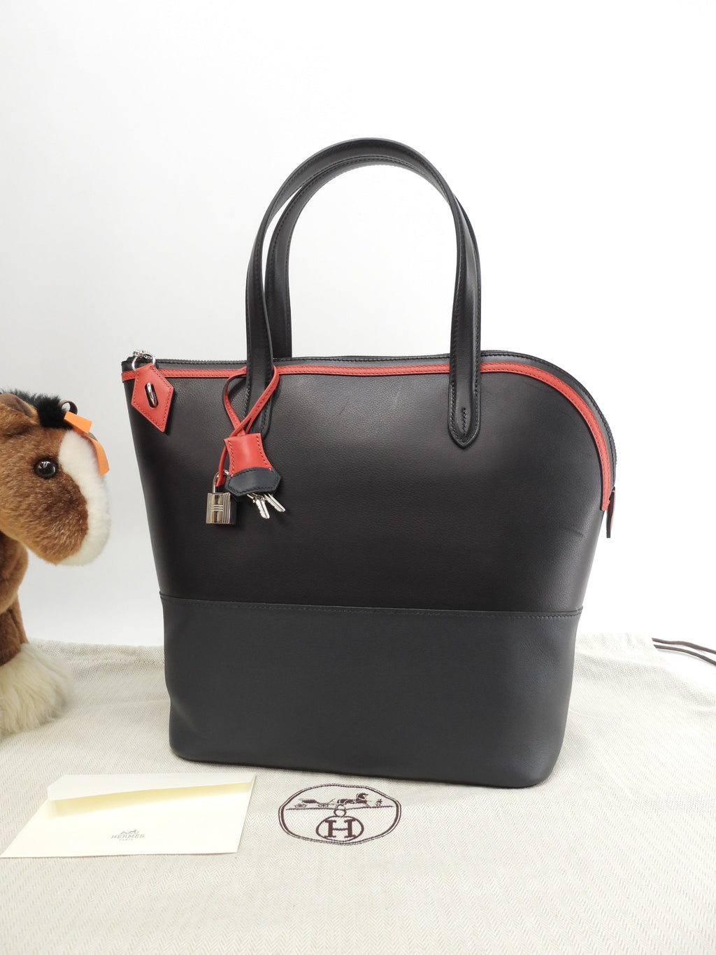 Hermès Transat Veau Evercolor/Swift nero blu rosso borsa a mano tote bag@D