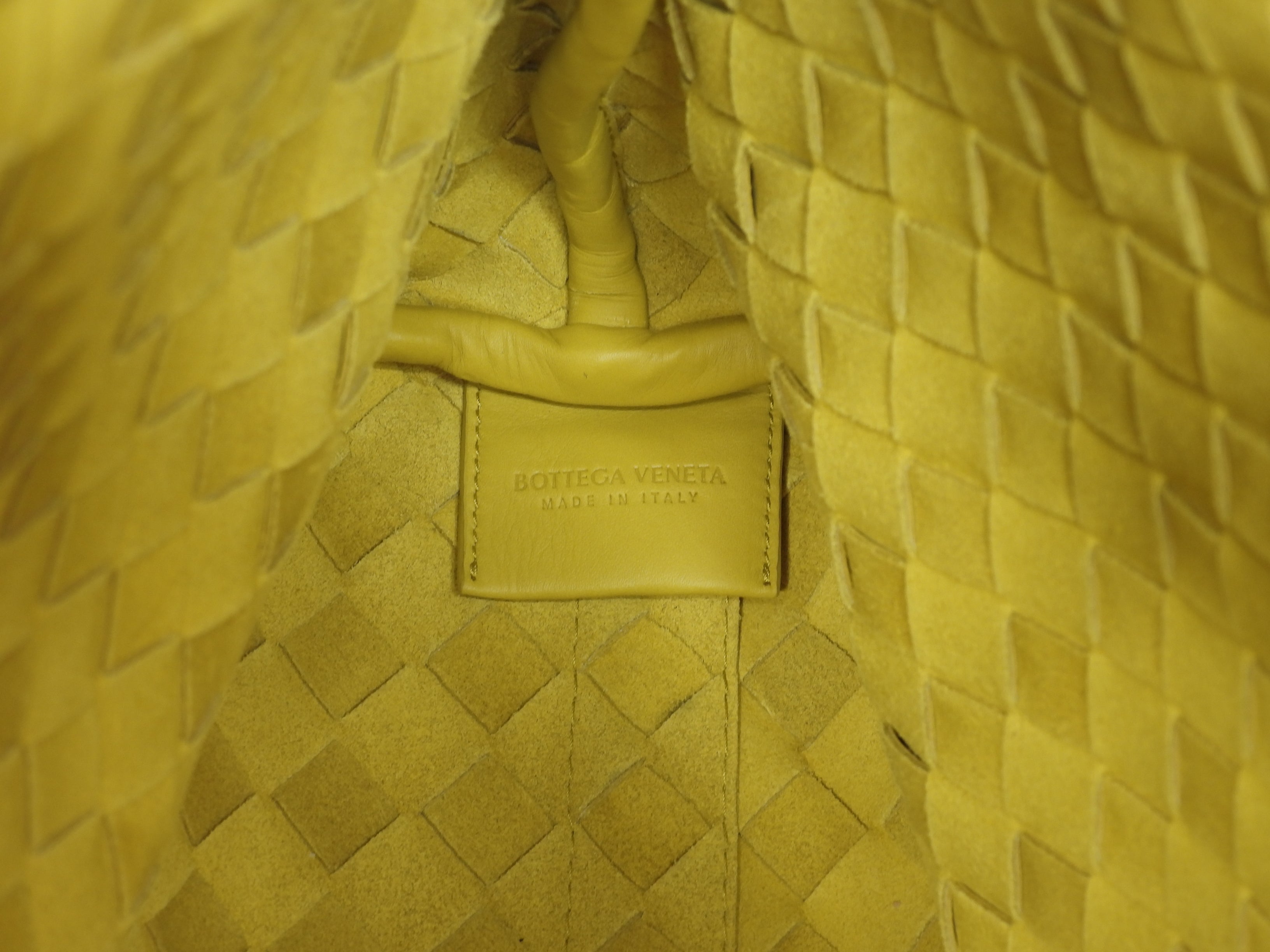 Bottega Veneta Borsa tote da uomo, grande, intrecciata, in pelle gialla, borsa a mano, come nuova@P01620124Z