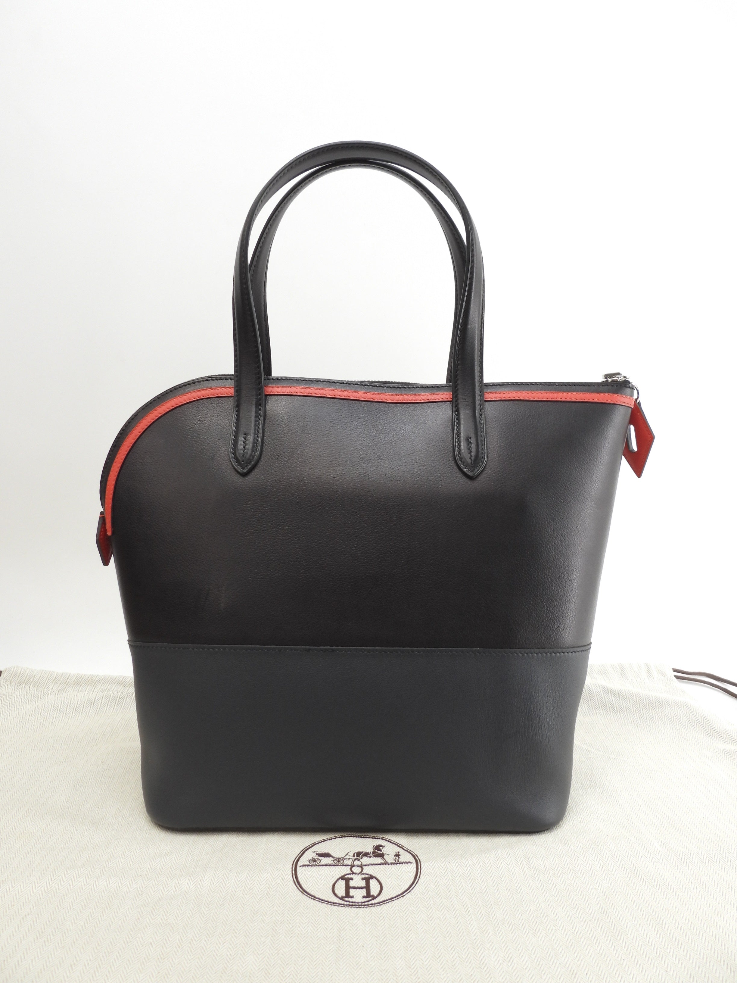 Hermès Transat Veau Evercolor/Swift nero blu rosso borsa a mano tote bag@D