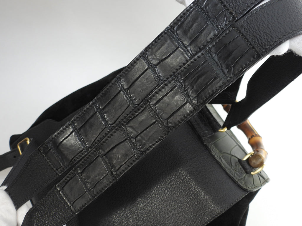 Zaino Gucci medio, bambù, coccodrillo verde/camoscio nero, rarissimo @ 13