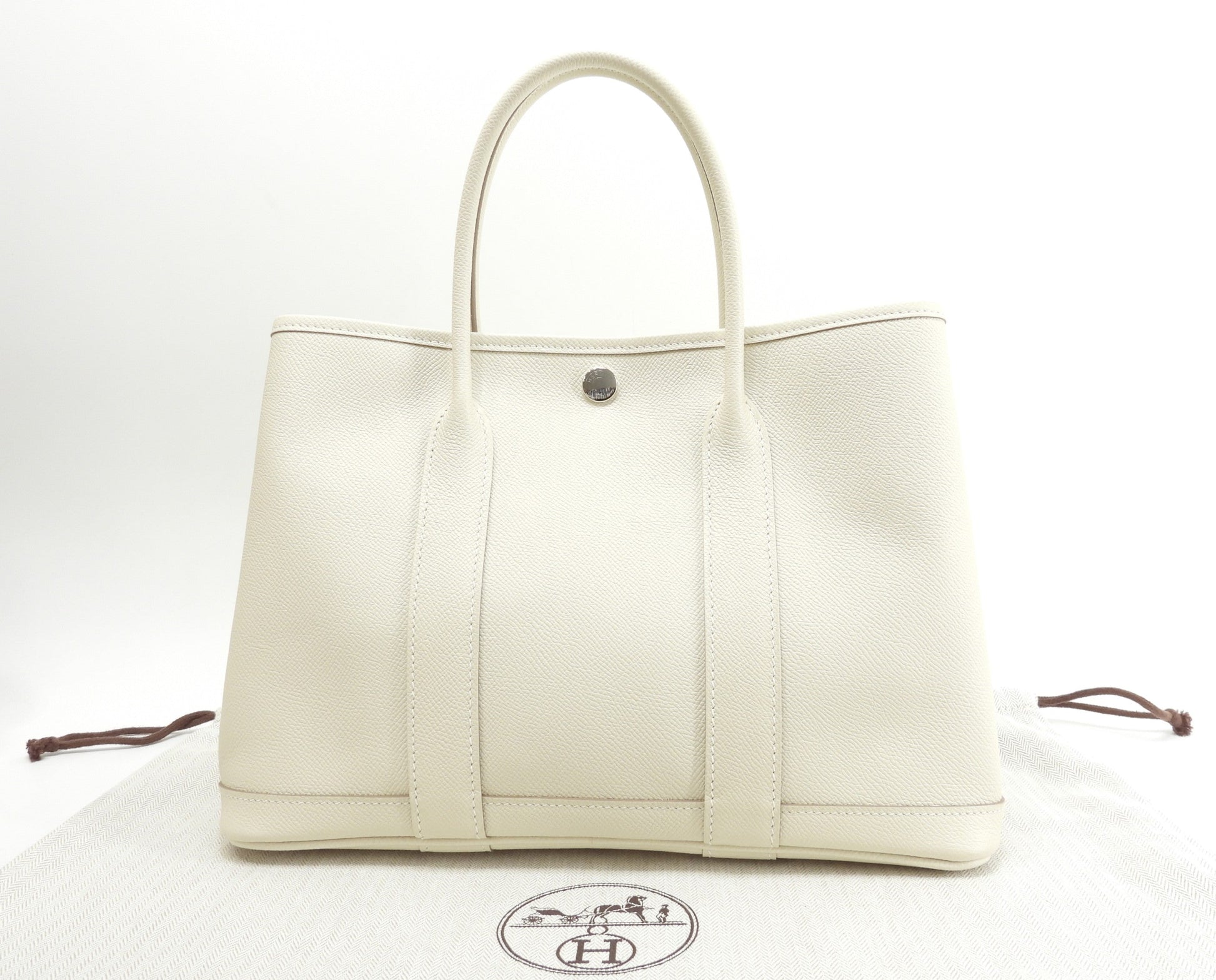 Hermès Garden Party TPM Epsom Craie Borsa a mano Shopper Mai Usata @A 8