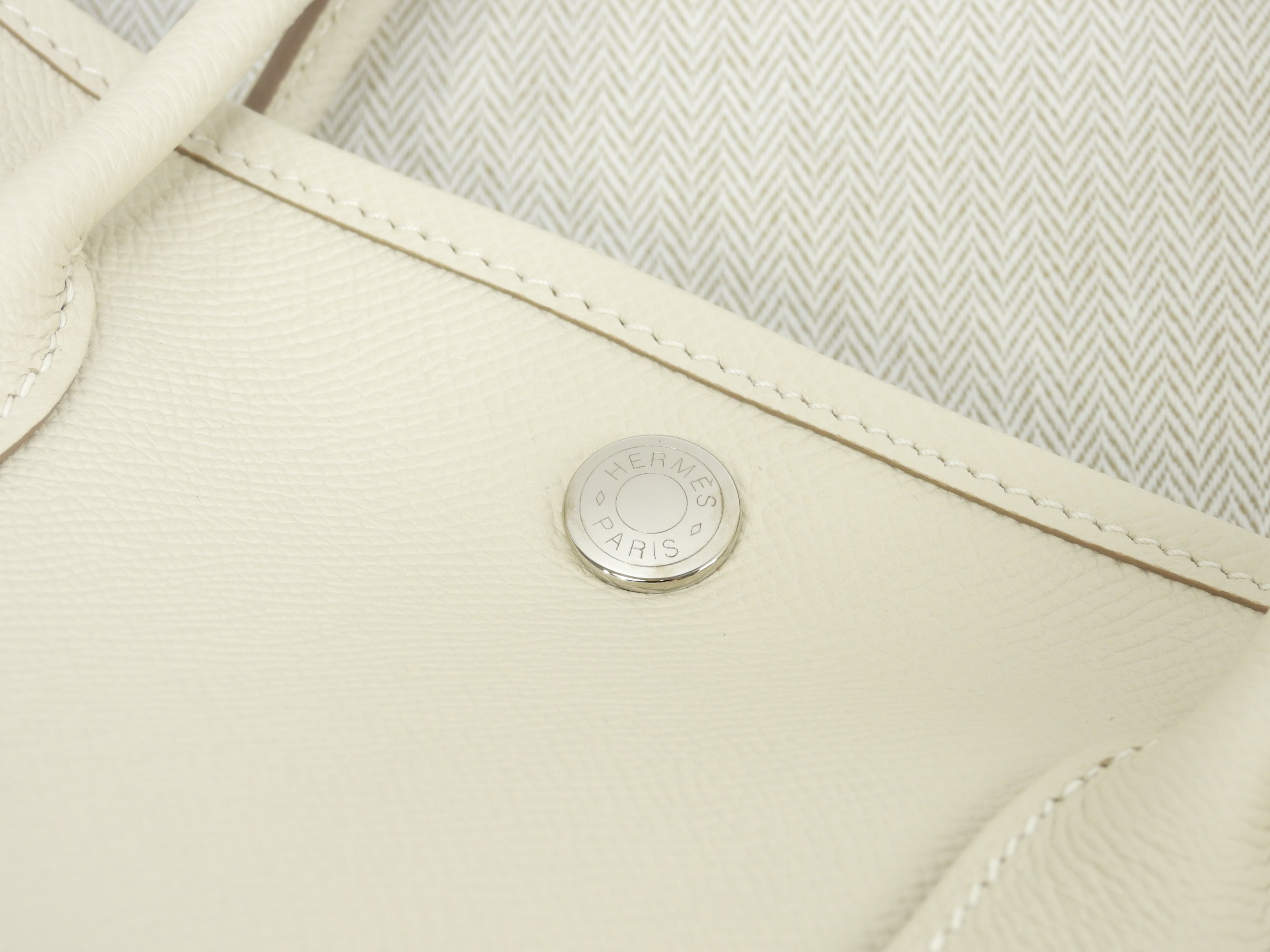 Hermès Garden Party TPM Epsom Craie Borsa a mano Shopper Mai Usata @A 8