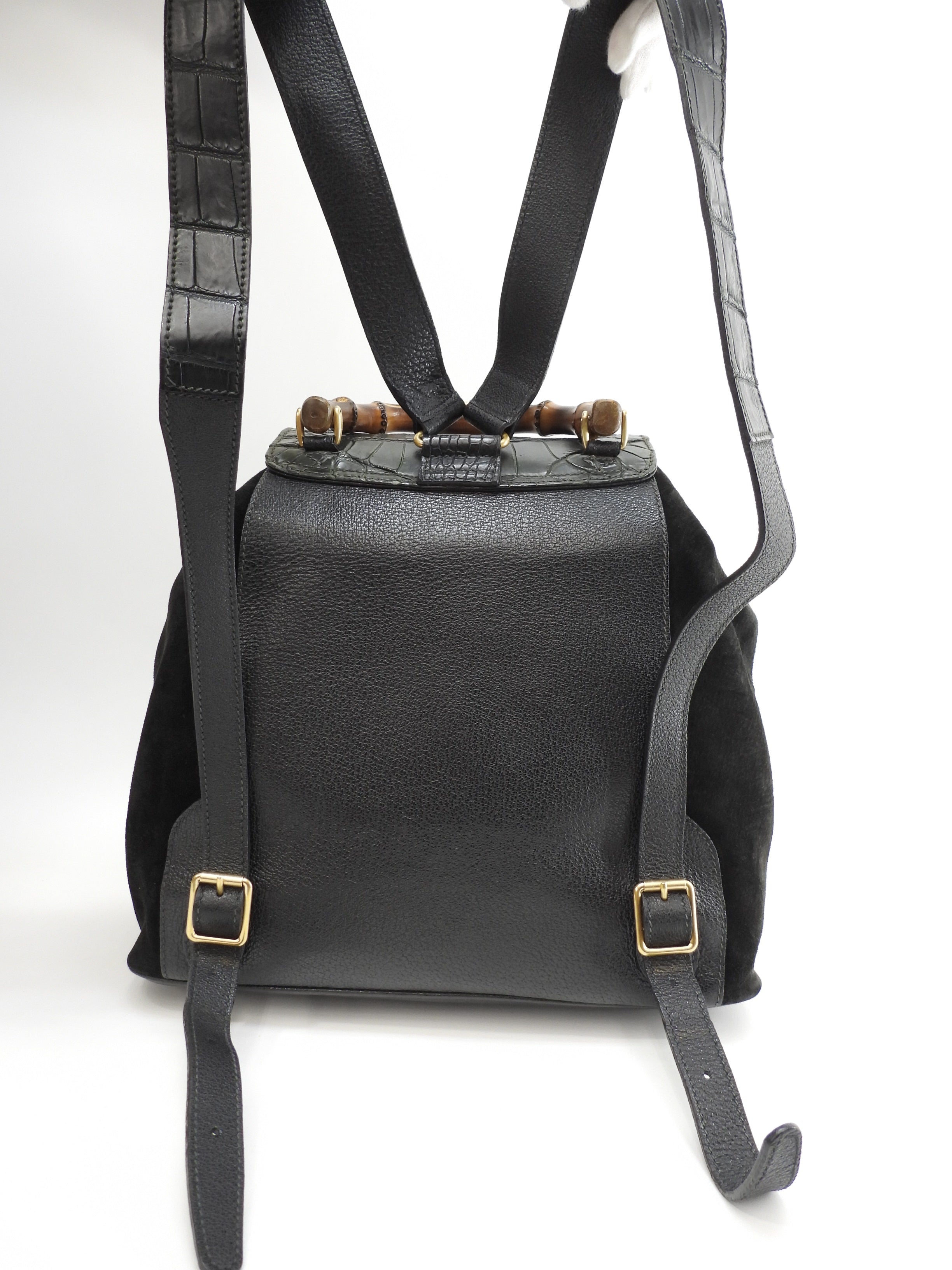 Zaino Gucci medio, bambù, coccodrillo verde/camoscio nero, rarissimo @ 13