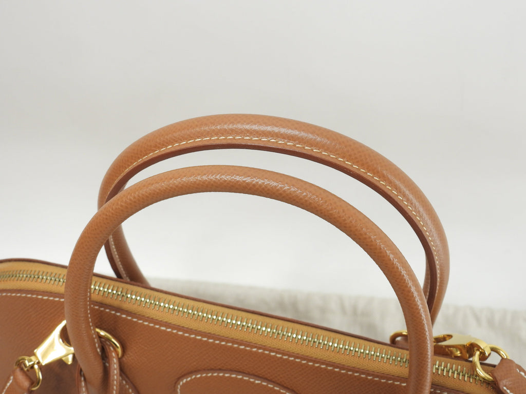 Hermès Bolide 35 Courchevel Oro con hardware dorato, borsa a mano/borsa tote con tracolla, condizioni eccellenti @□A 5