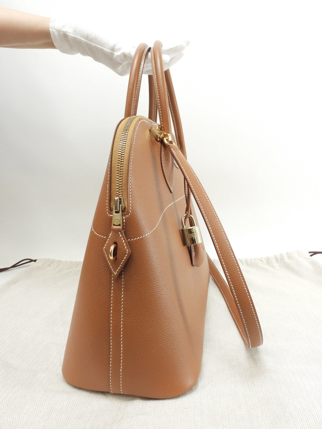Hermès Bolide 35 Courchevel Oro con hardware dorato, borsa a mano/borsa tote con tracolla, condizioni eccellenti @□A 5