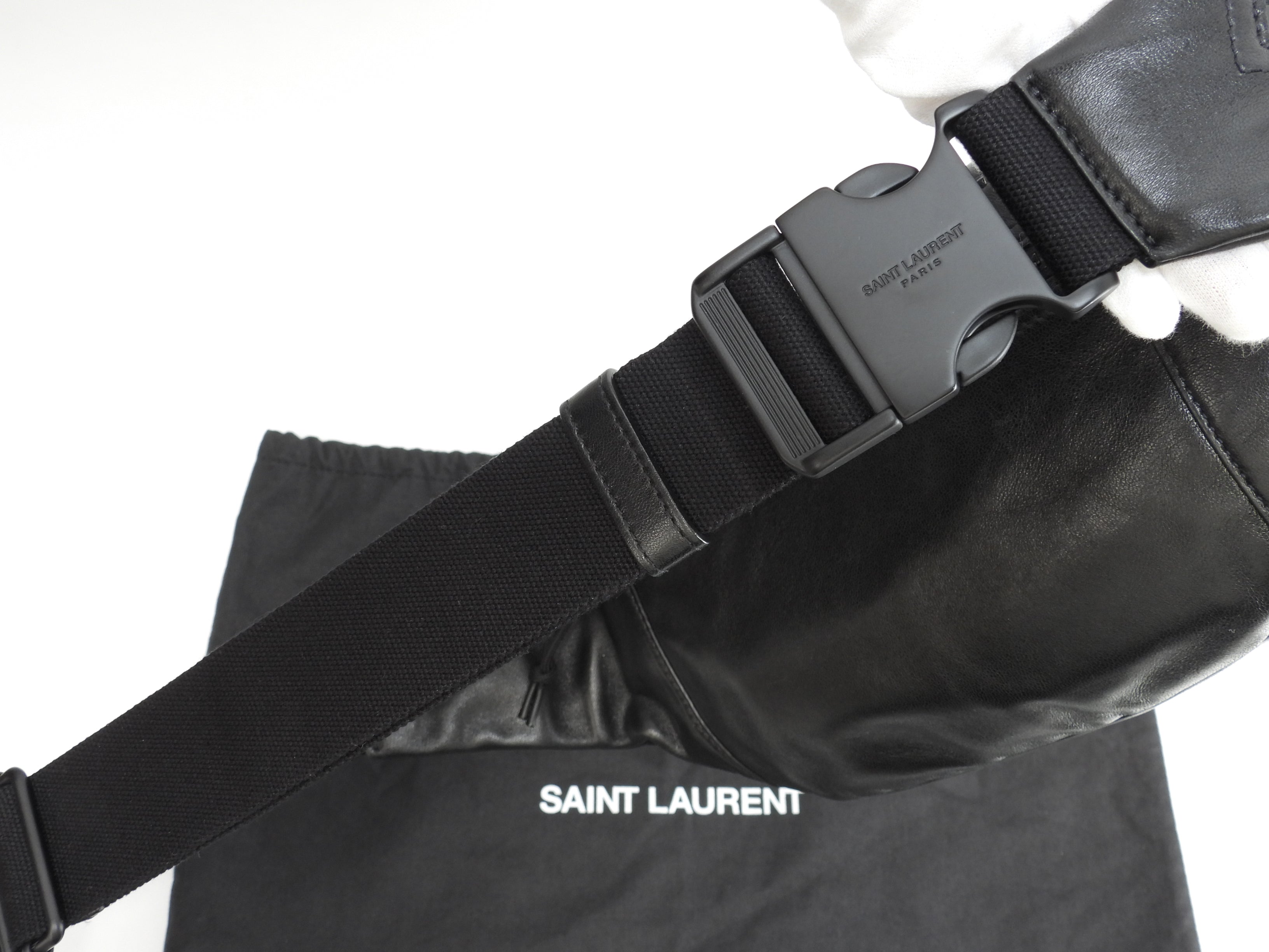 Saint Laurent marsupio Nuxx in pelle nera, borsa a tracolla, belt bag, come nuovo, @ 1