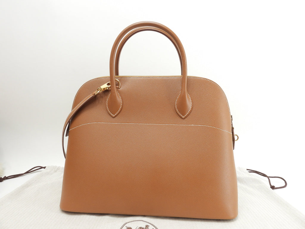 Hermès Bolide 35 Courchevel Oro con hardware dorato, borsa a mano/borsa tote con tracolla, condizioni eccellenti @□A 5
