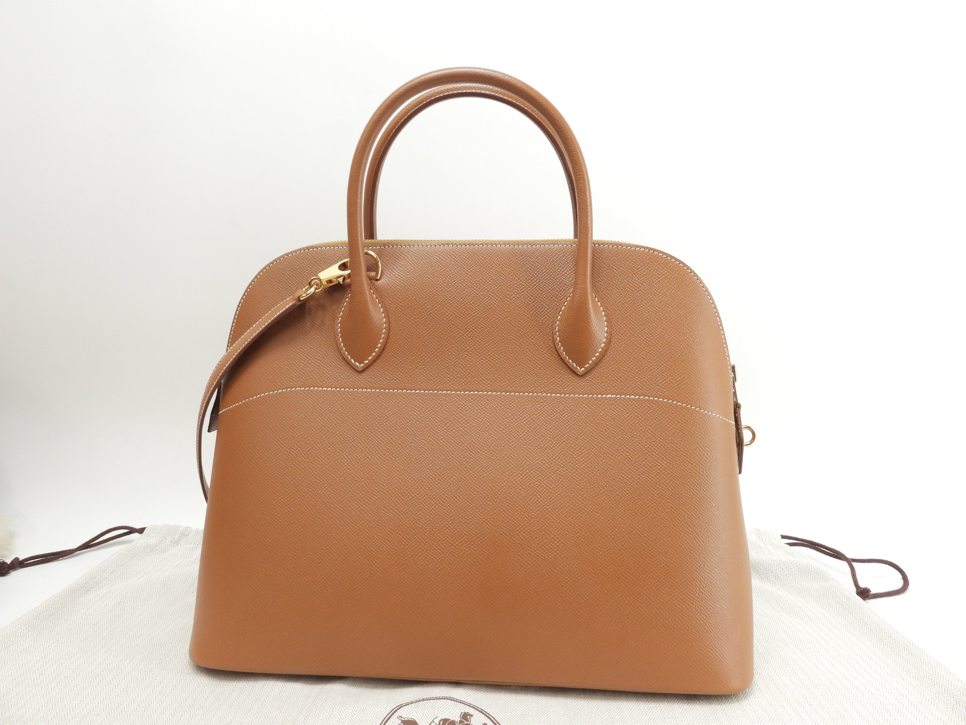 Hermès Bolide 35 Courchevel Oro con hardware dorato, borsa a mano/borsa tote con tracolla, condizioni eccellenti @□A 5