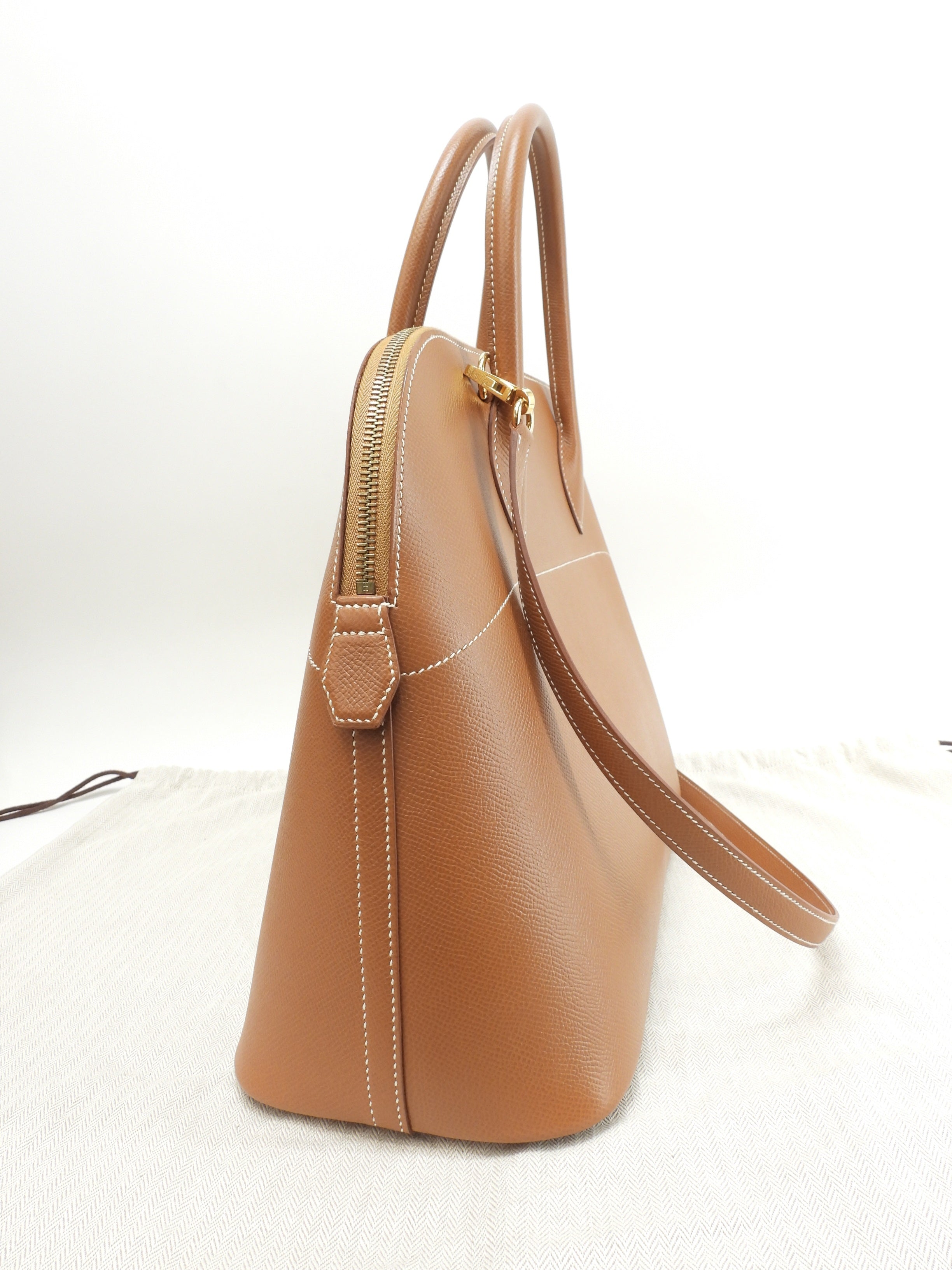 Hermès Bolide 35 Courchevel Oro con hardware dorato, borsa a mano/borsa tote con tracolla, condizioni eccellenti @□A 5