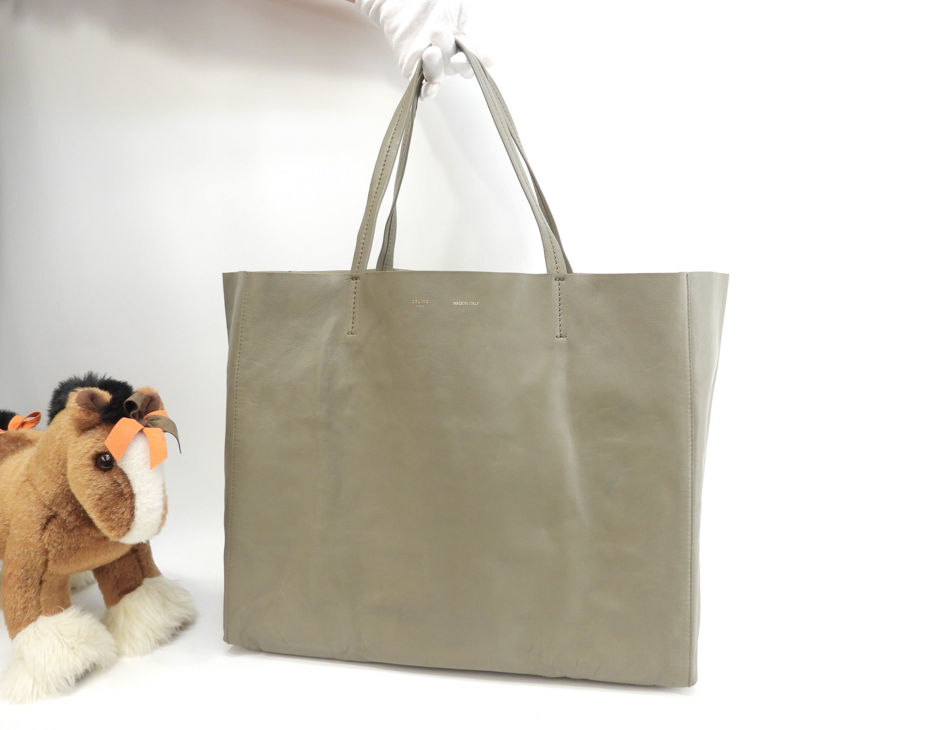 Celine Cabas Horizontal borsa a tracolla tote in pelle grigia ottime condizioni@S-CU-4176 3