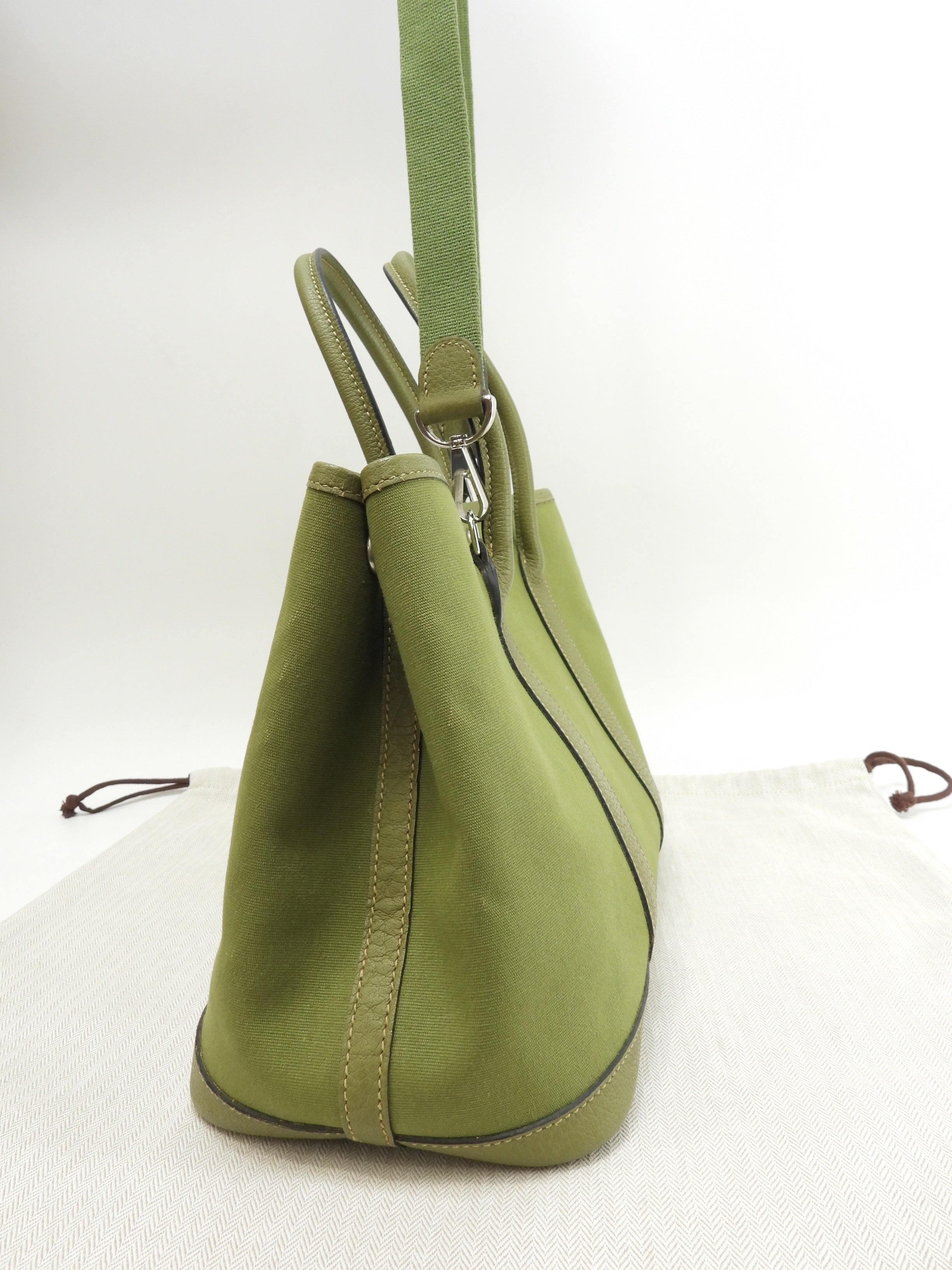 エルメス ガーデンパーティTPM トワルオフィシェ 緑 s付ハンドバッグ 美品@□J
