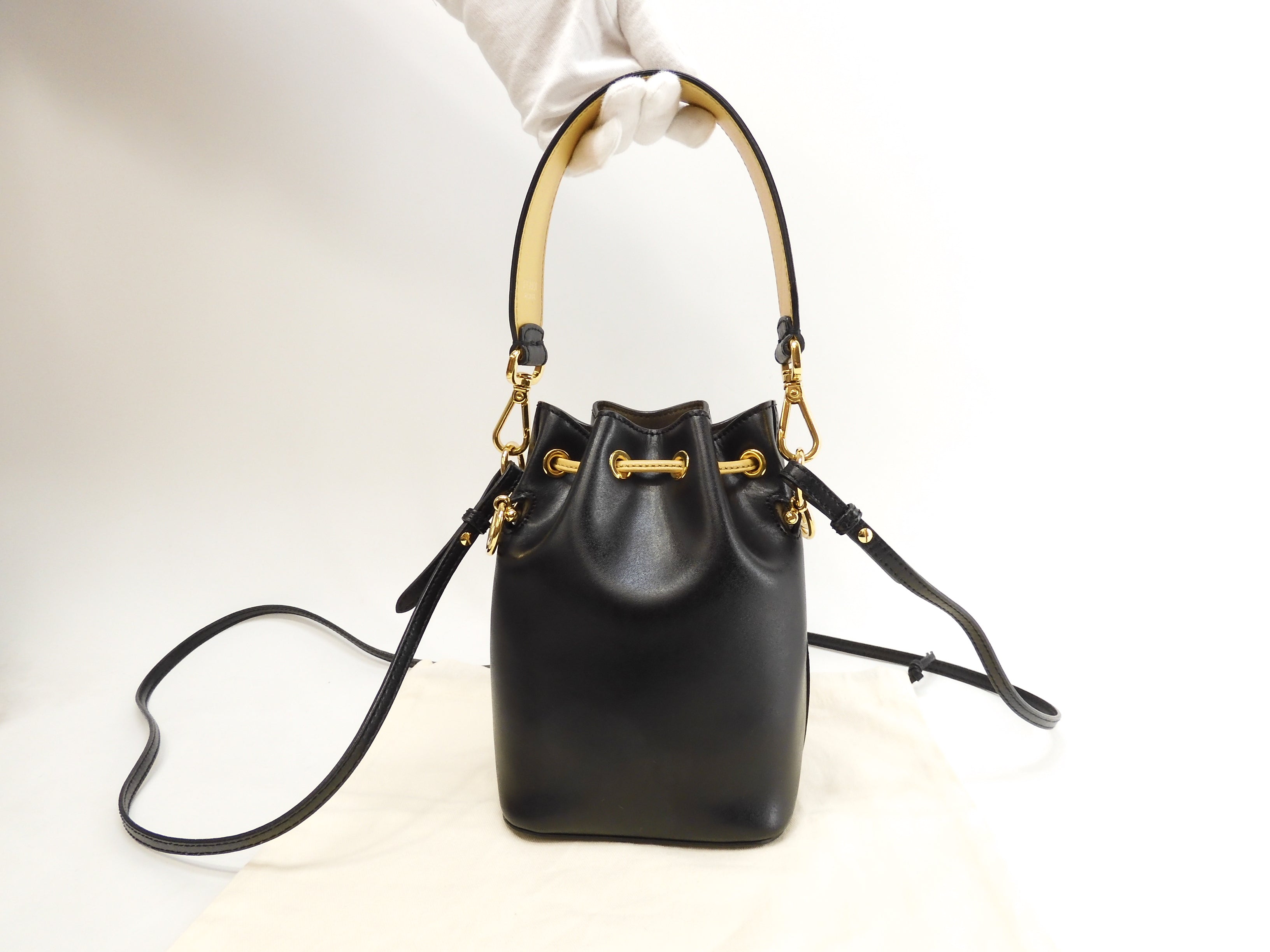 Fendi Borsa a mano Mon Tresor in pelle nera/beige pochette, ottime condizioni@ 4