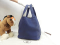 Hermès Picotin Lock MM Taurillon Maurice Deep Blue Borsa a Mano Hardware Oro Ottime Condizioni@D