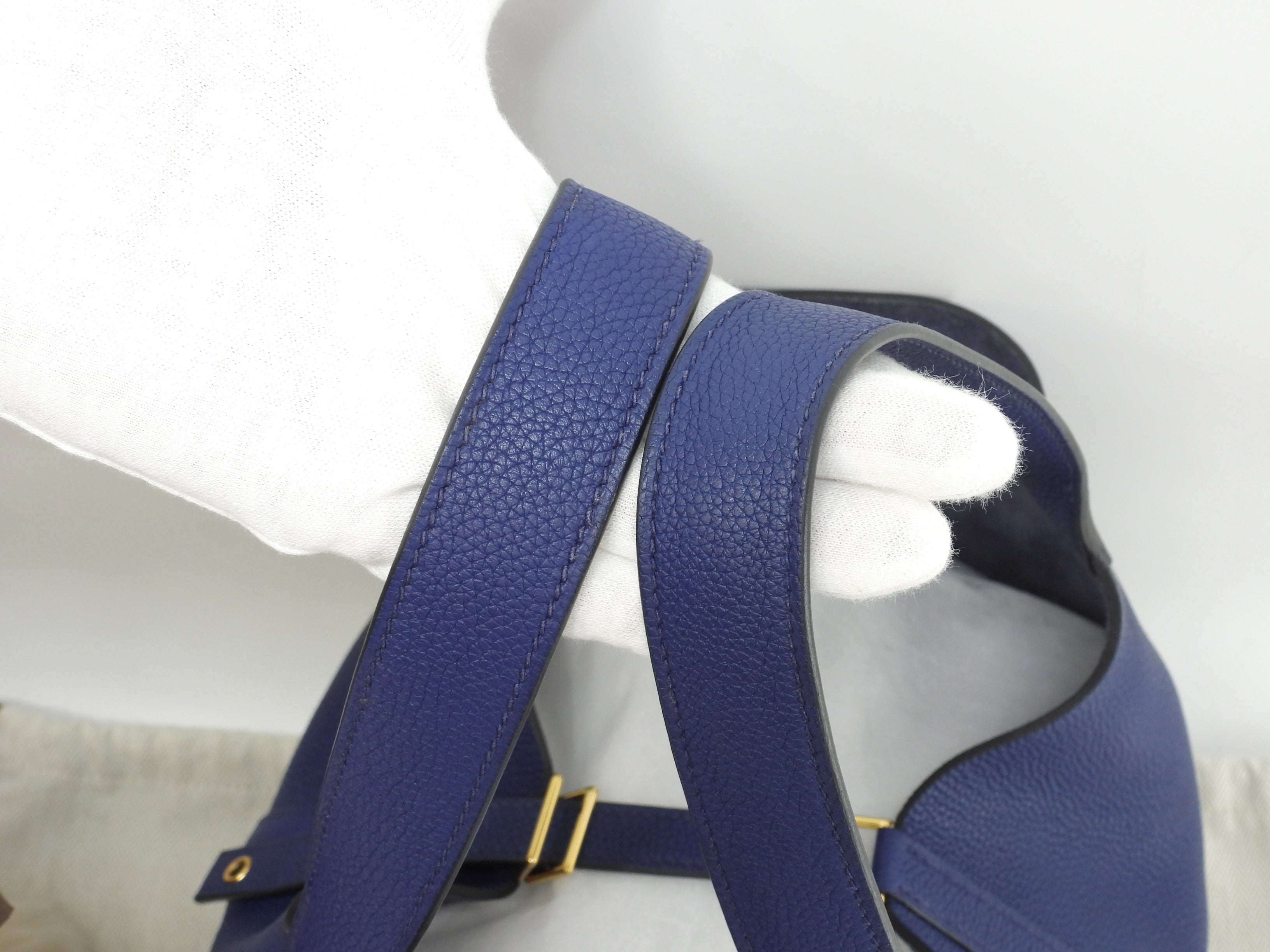 Hermès Picotin Lock MM Taurillon Maurice Deep Blue Borsa a Mano Hardware Oro Ottime Condizioni@D