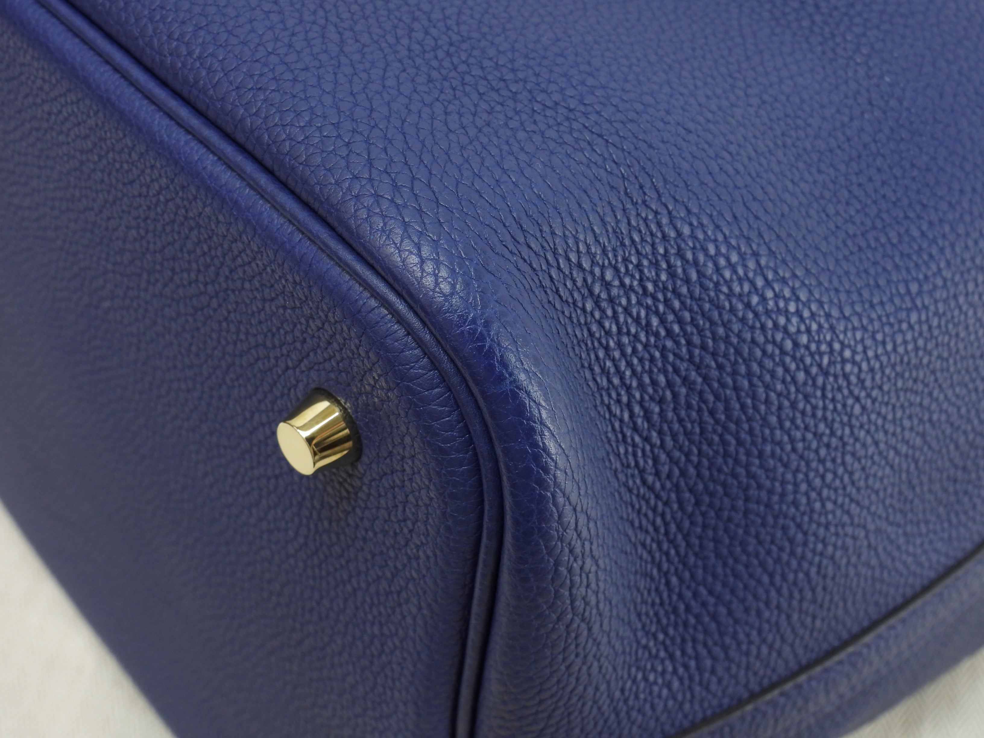 Hermès Picotin Lock MM Taurillon Maurice Deep Blue Borsa a Mano Hardware Oro Ottime Condizioni@D