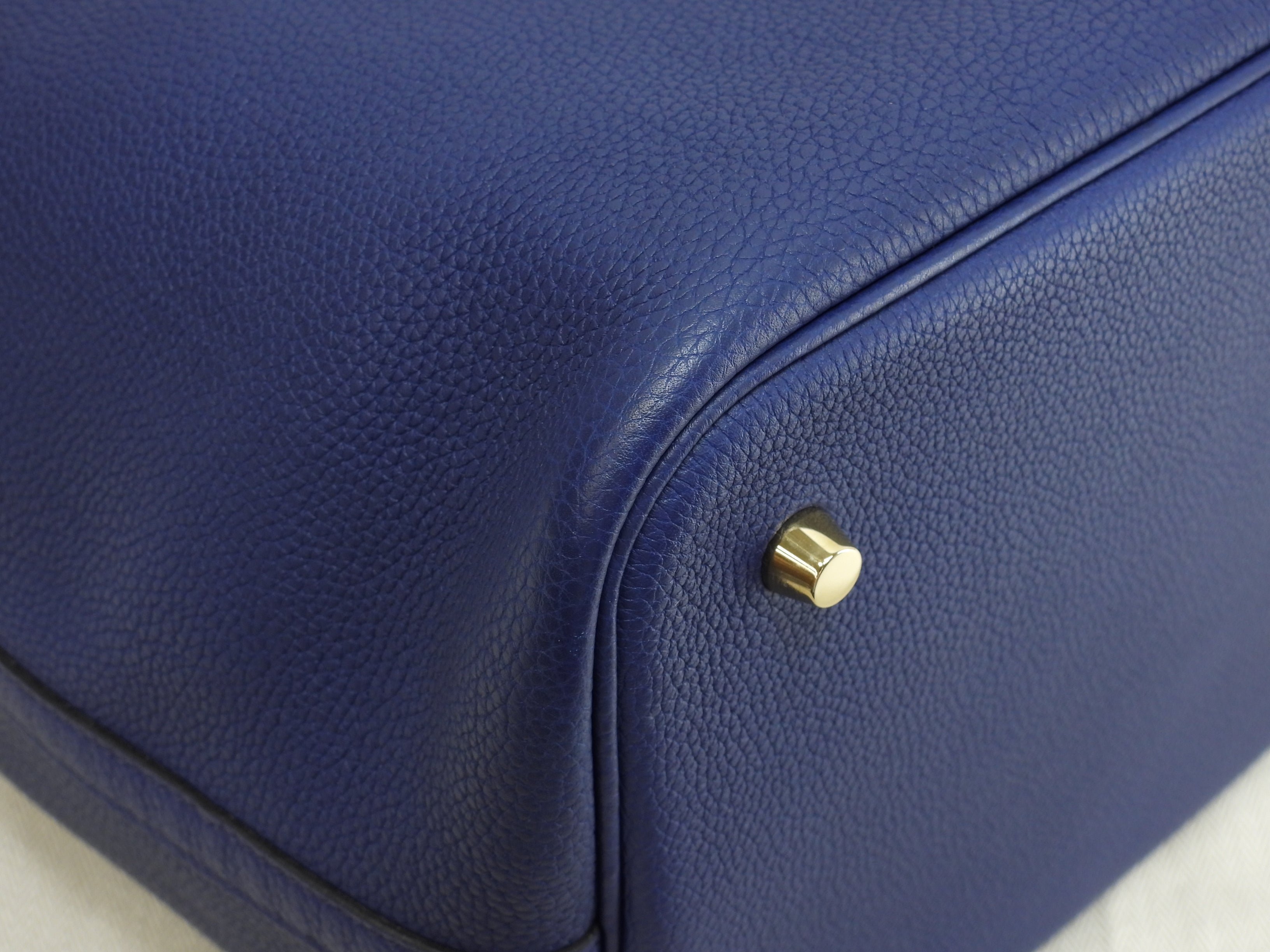 Hermès Picotin Lock MM Taurillon Maurice Deep Blue Borsa a Mano Hardware Oro Ottime Condizioni@D