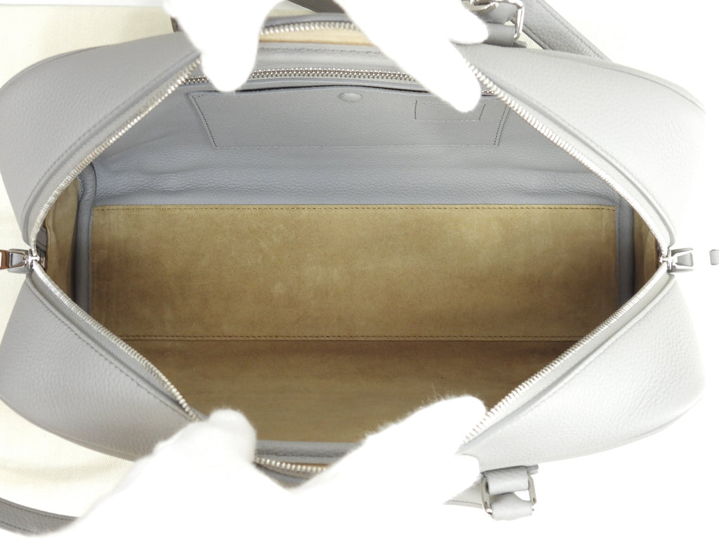 Loewe Amazona 28 con tracolla, pelle stampata grigia, borsa a mano, hardware argento, Anagram, condizioni eccellenti@062240