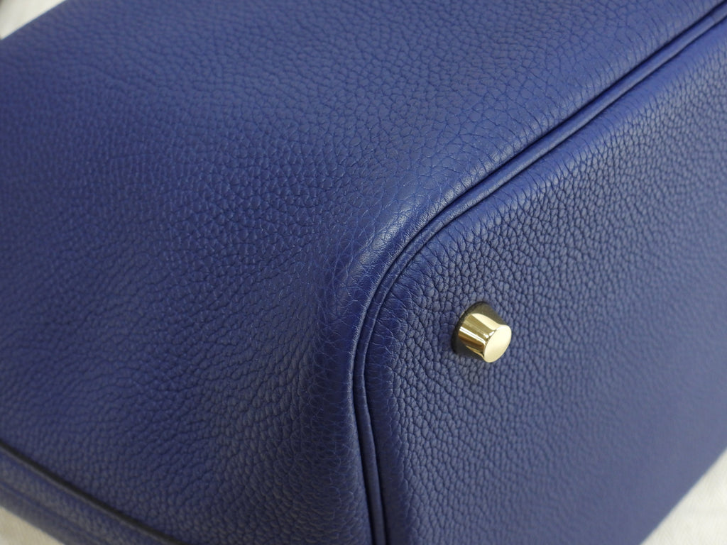 Hermès Picotin Lock MM Taurillon Maurice Deep Blue Borsa a Mano Hardware Oro Ottime Condizioni@D