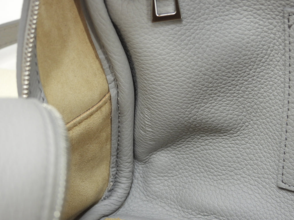 Loewe Amazona 28 con tracolla, pelle stampata grigia, borsa a mano, hardware argento, Anagram, condizioni eccellenti@062240