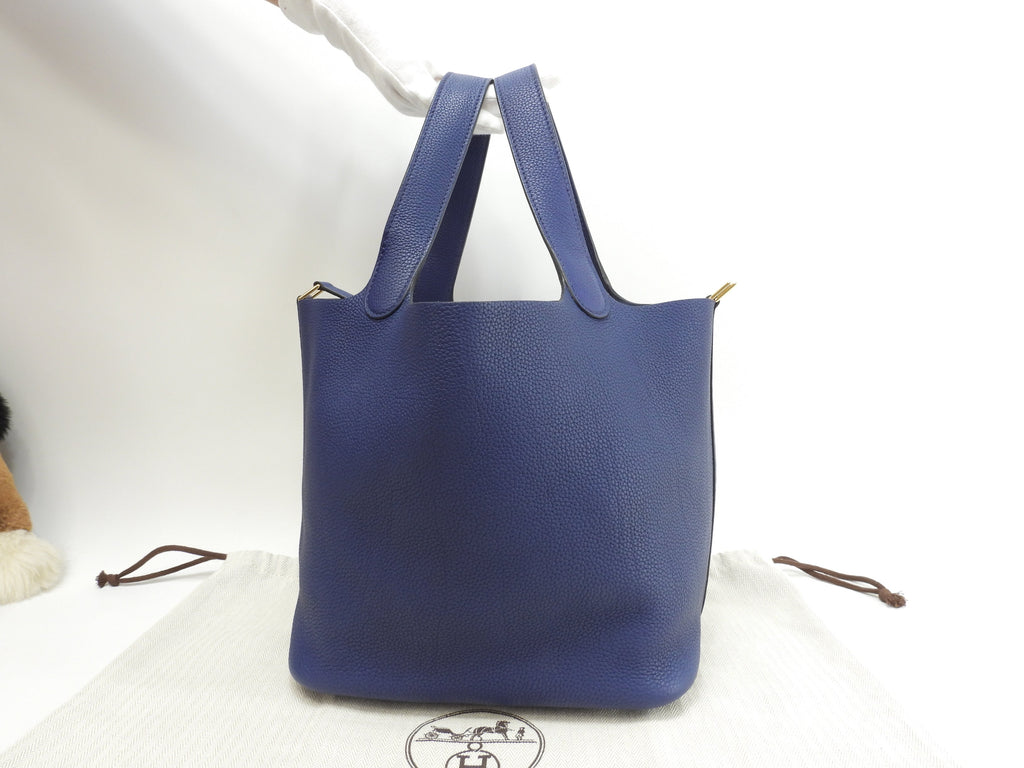Hermès Picotin Lock MM Taurillon Maurice Deep Blue Borsa a Mano Hardware Oro Ottime Condizioni@D