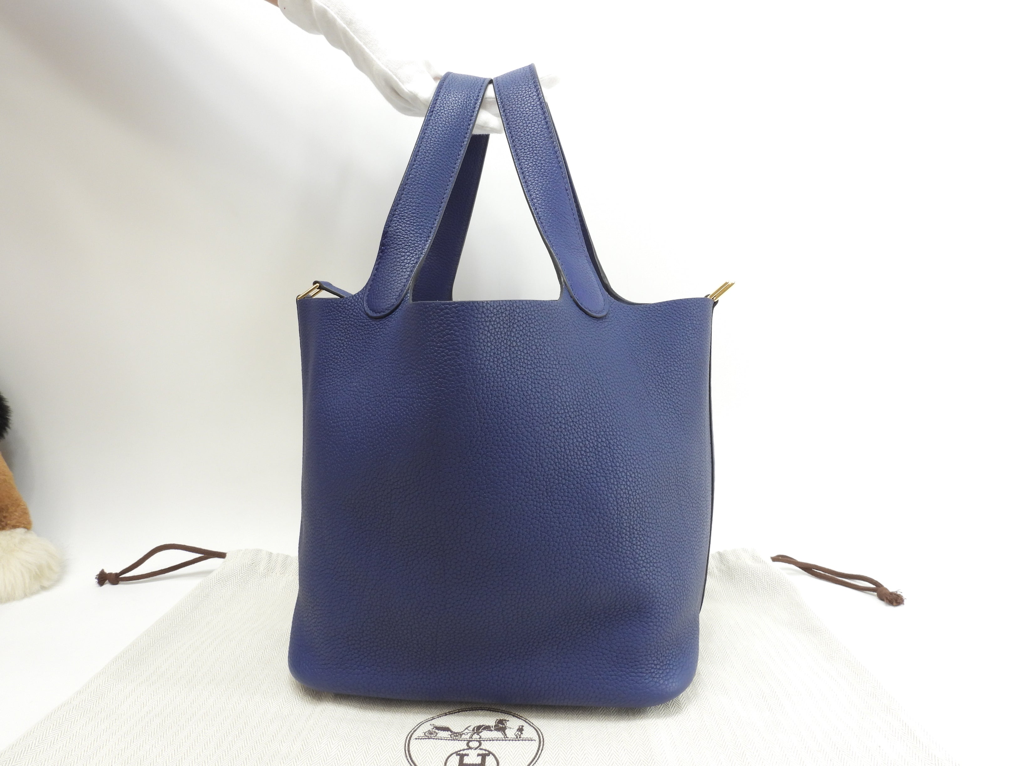 エルメス ピコタンロックMM トリヨンモーリス ディープブルー ハンドバッグ ゴールド金具 美品@D
