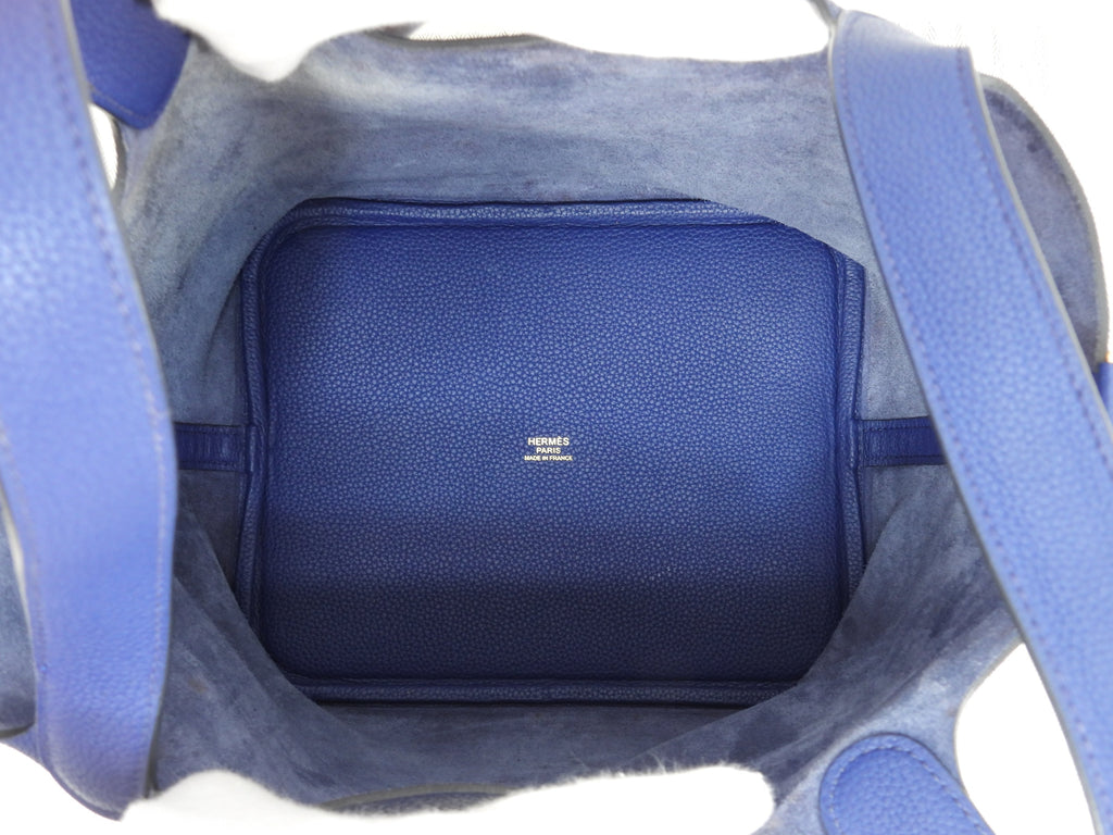 Hermès Picotin Lock MM Taurillon Maurice Deep Blue Borsa a Mano Hardware Oro Ottime Condizioni@D