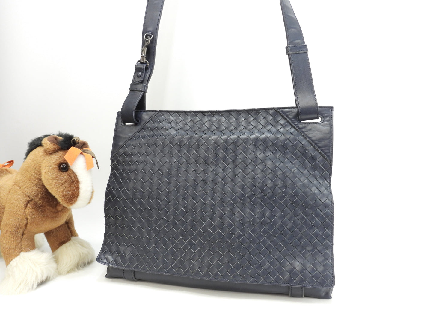 Bottega Veneta Borsa Messenger Intrecciato Pelle Blu Scuro Ottime Condizioni@ 245