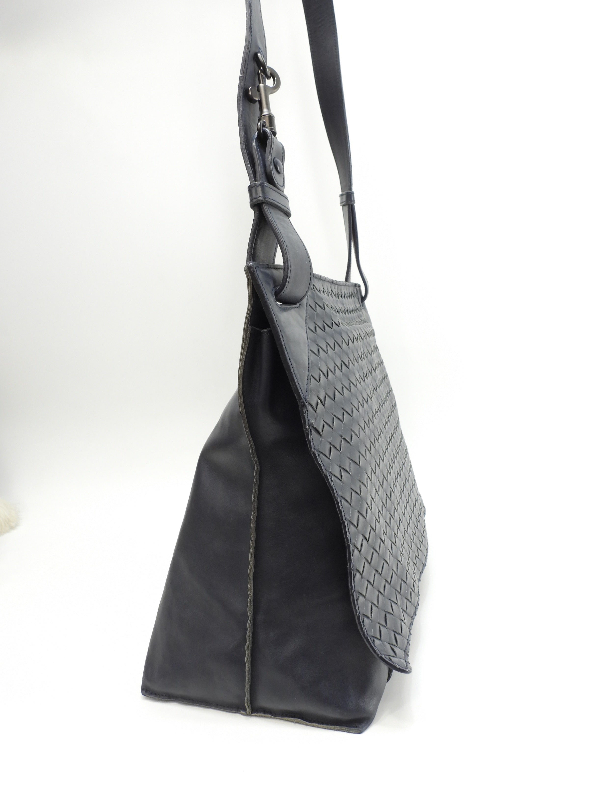 Bottega Veneta Borsa Messenger Intrecciato Pelle Blu Scuro Ottime Condizioni@ 245
