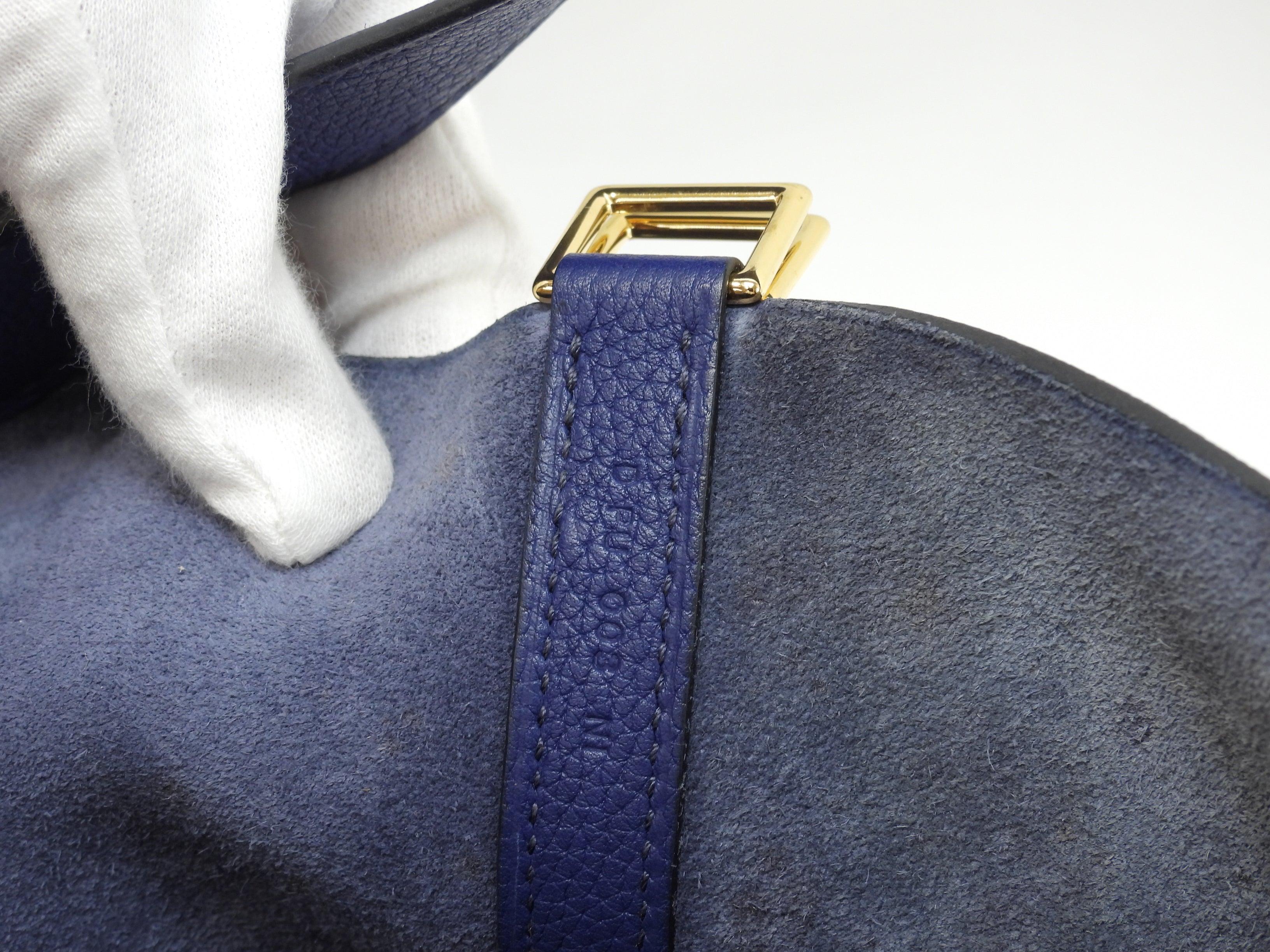 Hermès Picotin Lock MM Taurillon Maurice Deep Blue Borsa a Mano Hardware Oro Ottime Condizioni@D