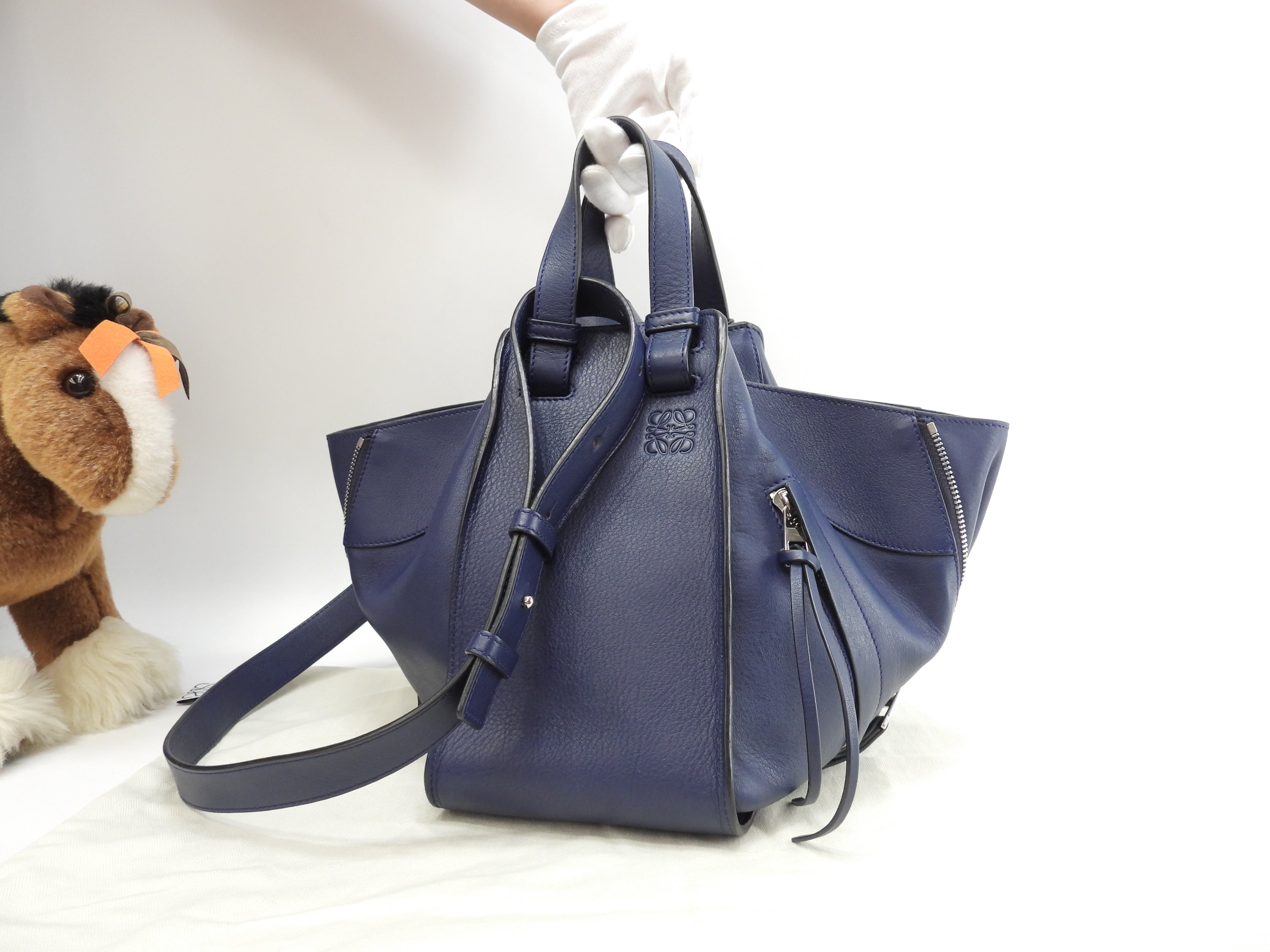 LOEWE Hammock Small Borsa a Mano a Tracolla in Pelle Marine Ottime Condizioni@051702