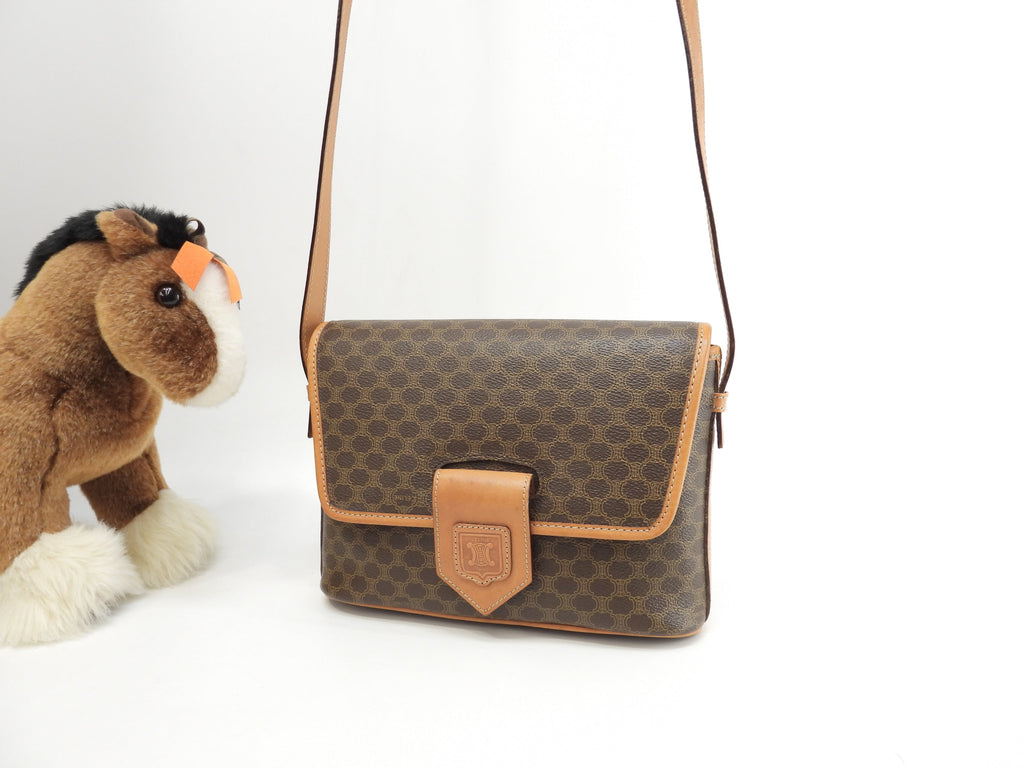 Celine Pochette Triomphe Macadam Marrone Borsa a Tracolla con Logo sul Risvolto @F/10