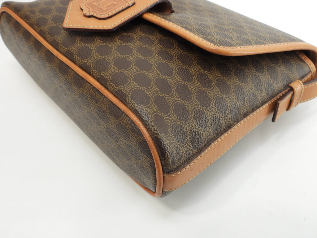 Celine Pochette Triomphe Macadam Marrone Borsa a Tracolla con Logo sul Risvolto @F/10