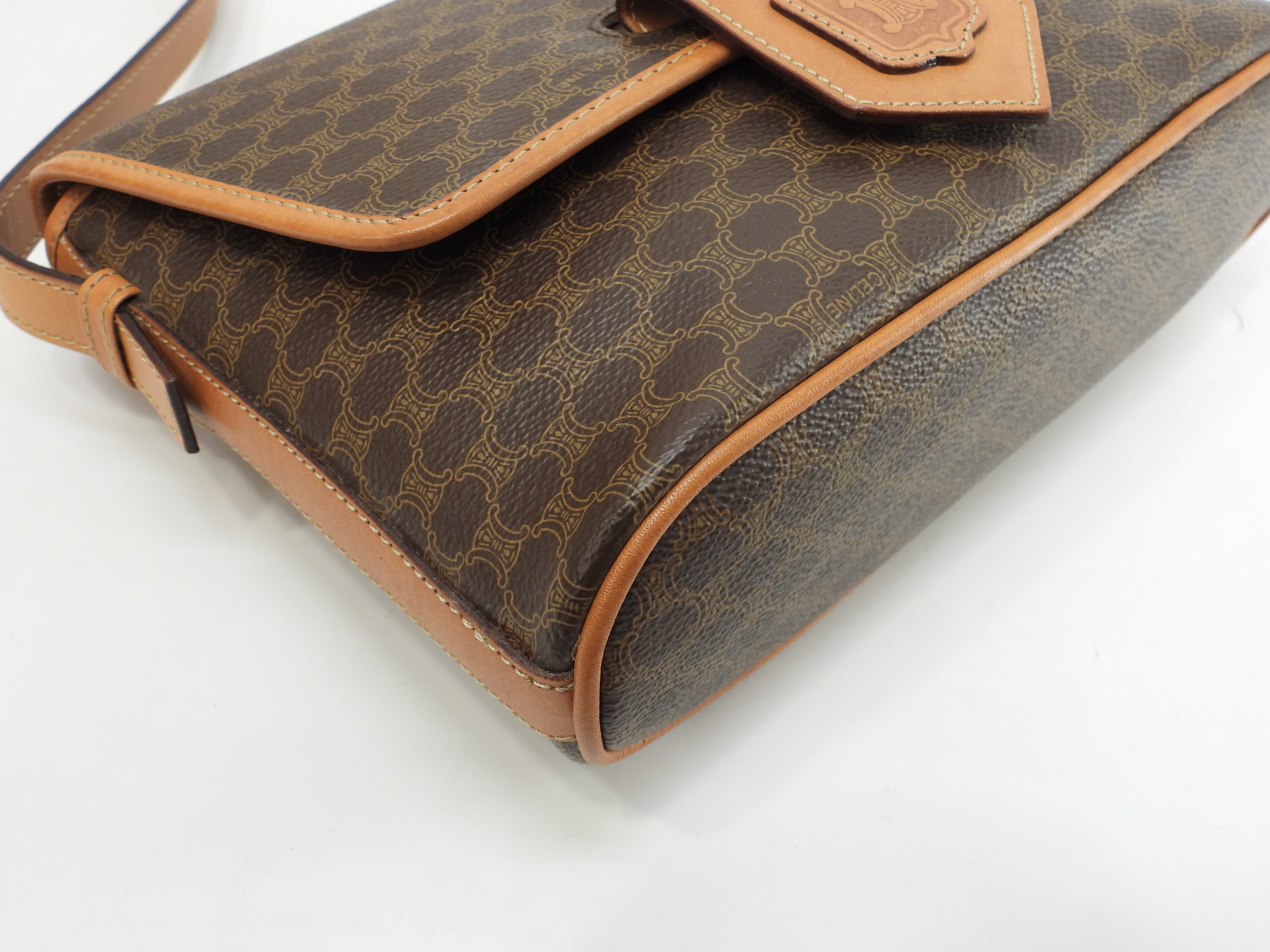 Celine Pochette Triomphe Macadam Marrone Borsa a Tracolla con Logo sul Risvolto @F/10