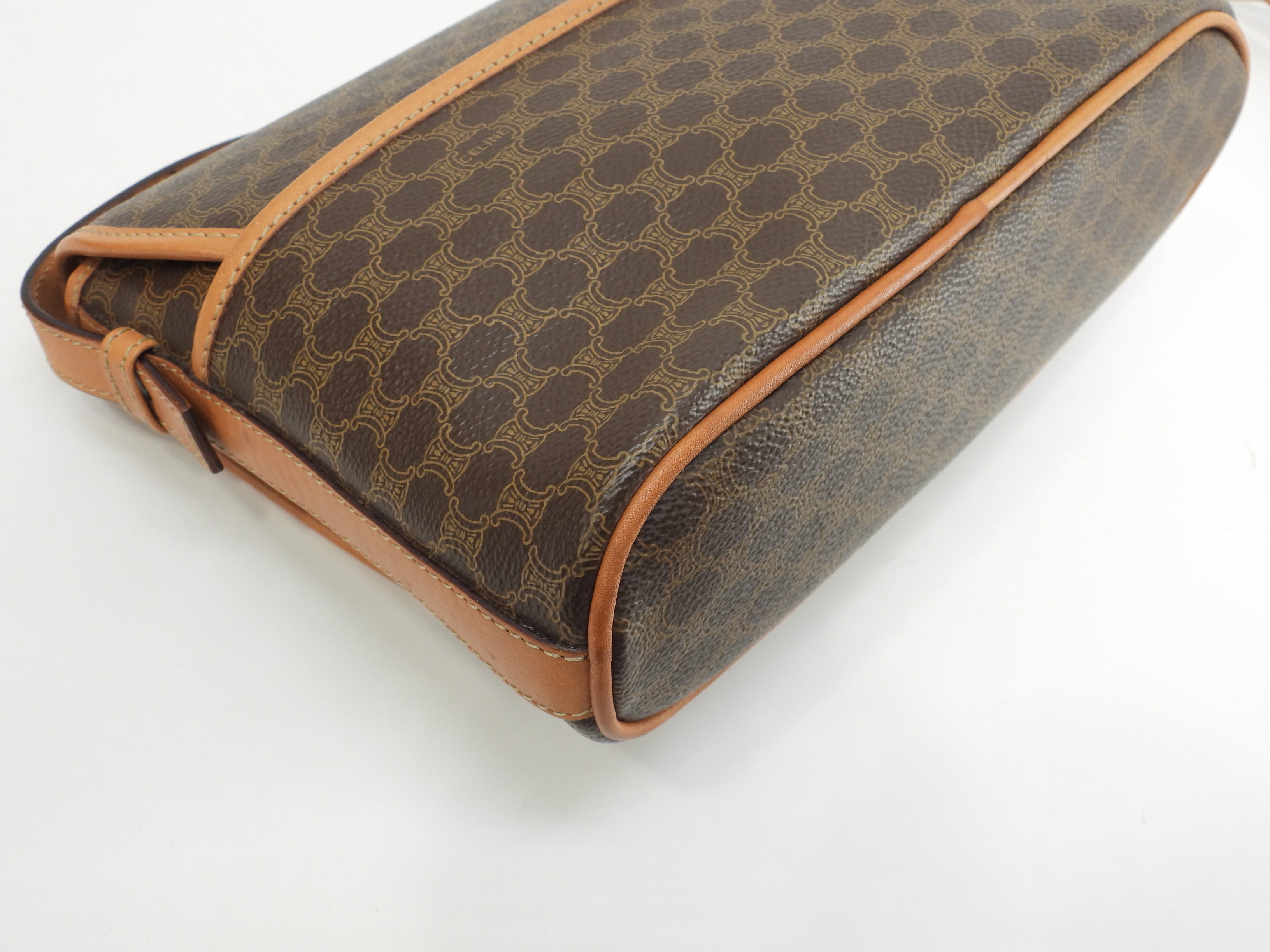 Celine Pochette Triomphe Macadam Marrone Borsa a Tracolla con Logo sul Risvolto @F/10