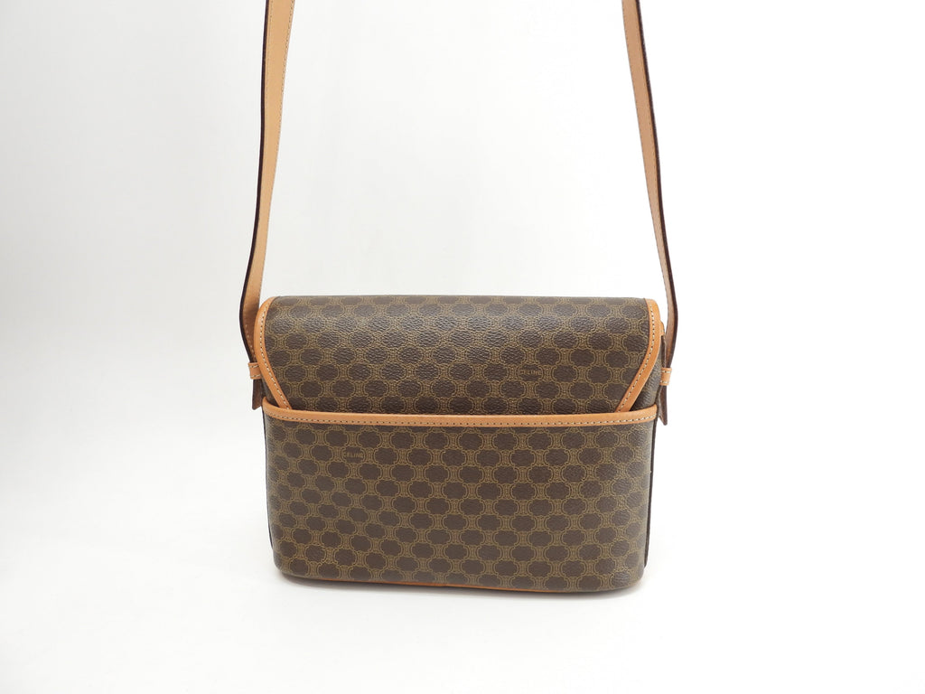 Celine Pochette Triomphe Macadam Marrone Borsa a Tracolla con Logo sul Risvolto @F/10