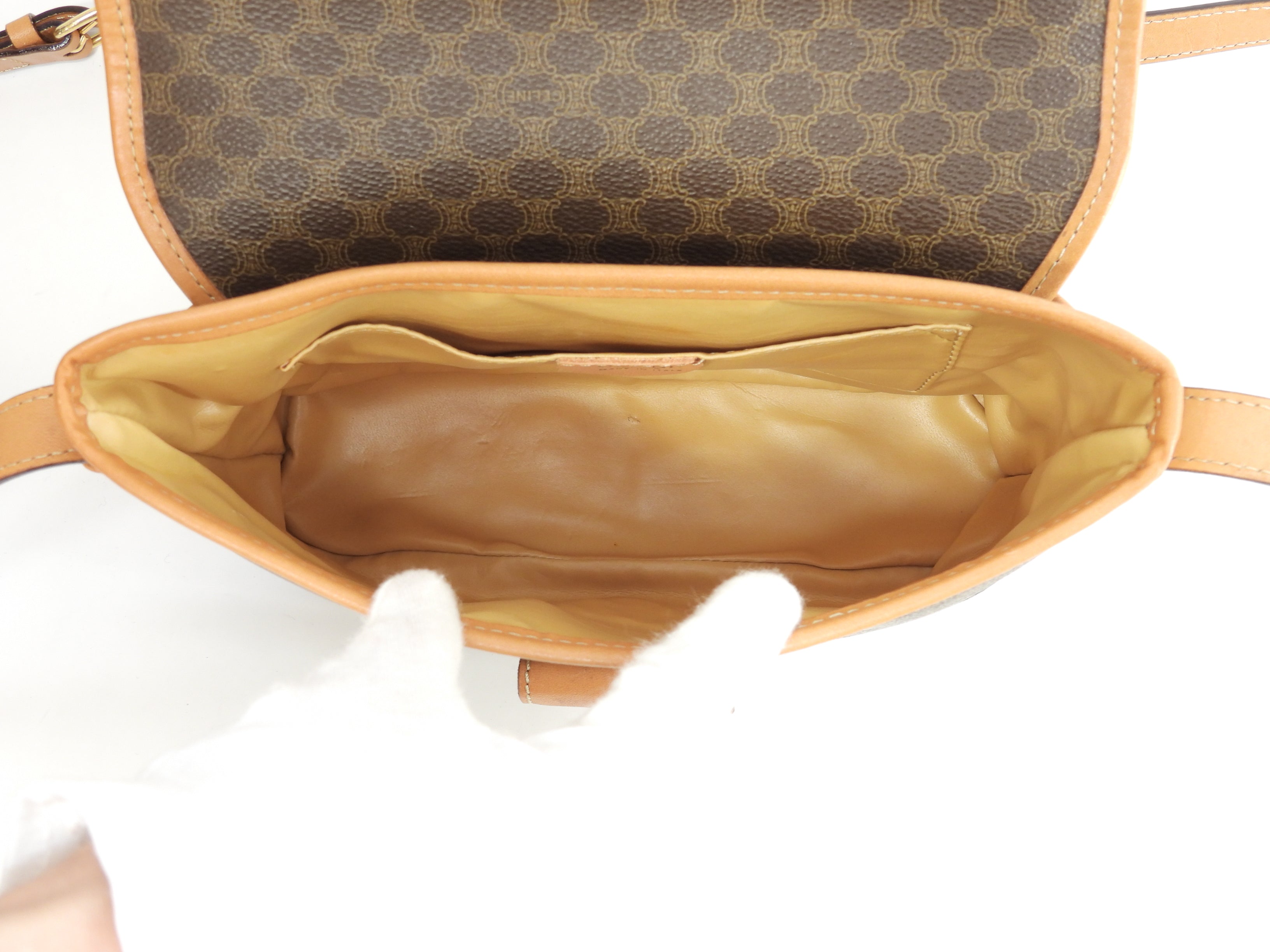 Celine Pochette Triomphe Macadam Marrone Borsa a Tracolla con Logo sul Risvolto @F/10