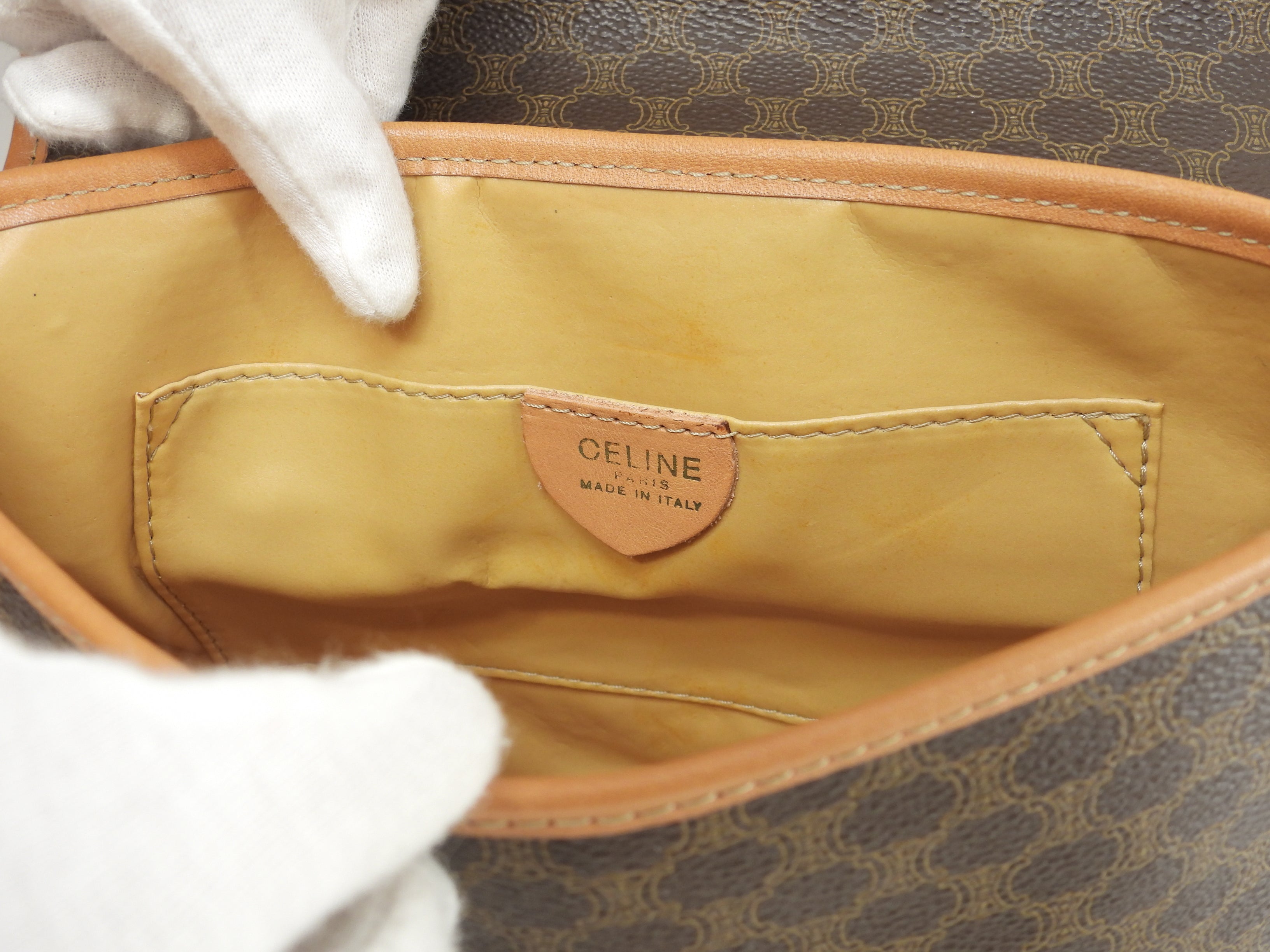 Celine Pochette Triomphe Macadam Marrone Borsa a Tracolla con Logo sul Risvolto @F/10