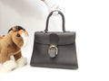 Delvaux Brillant MM, pelle goffrata, marrone scuro, borsa a mano, borsa a manico superiore, modello Kelly@ 92