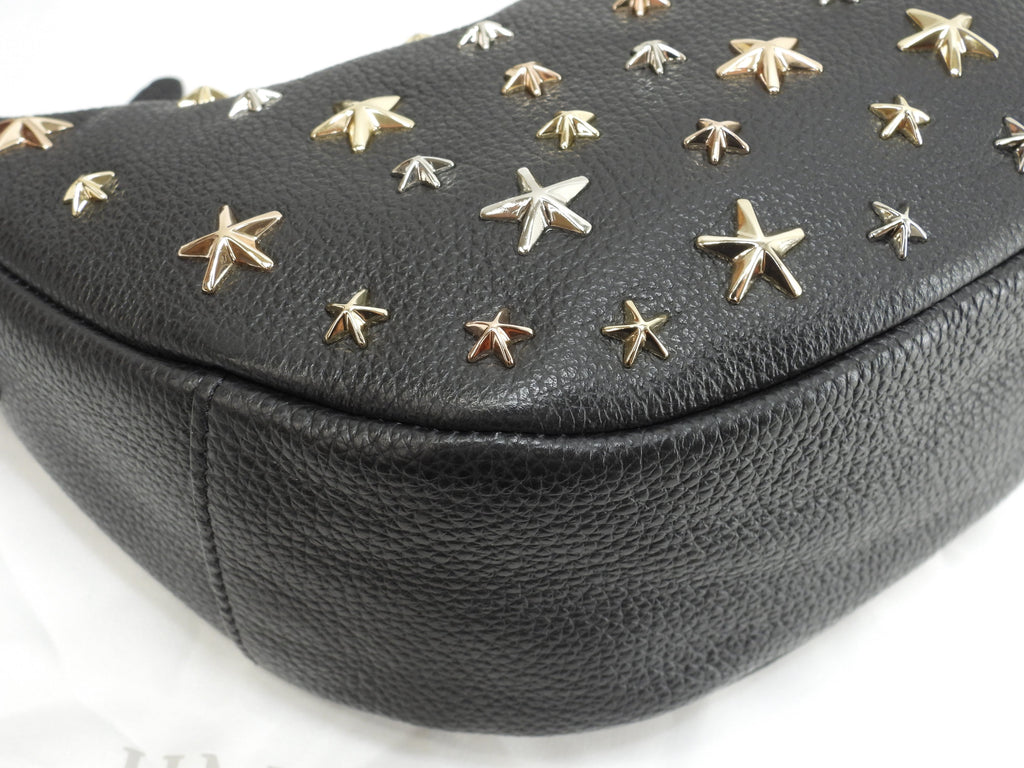 Jimmy Choo Sky - Borsa a mano mini in pelle nera con borchie a stella, mai usata @NDM0YR