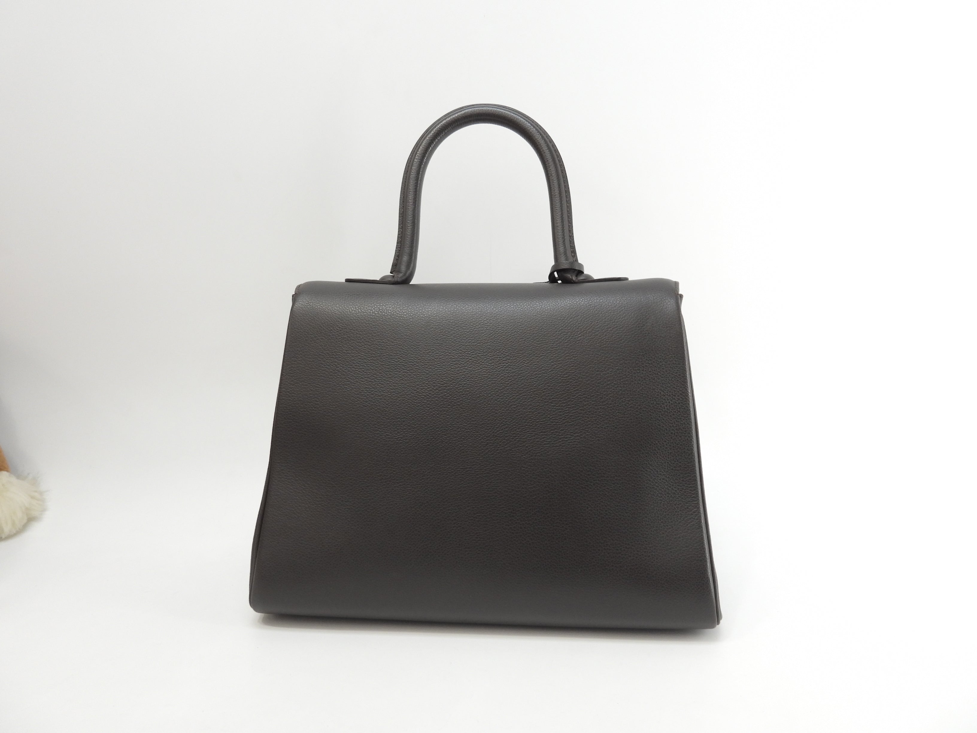 Delvaux Brillant MM, pelle goffrata, marrone scuro, borsa a mano, borsa a manico superiore, modello Kelly@ 92